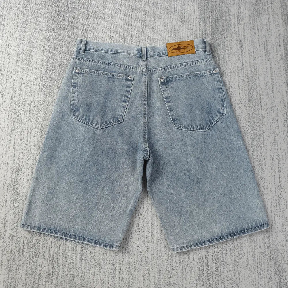 Corteiz Light Blue Graphic Denim Shorts