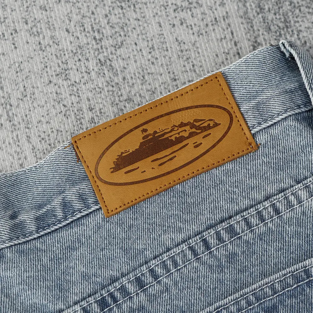Corteiz Light Blue Graphic Denim Shorts