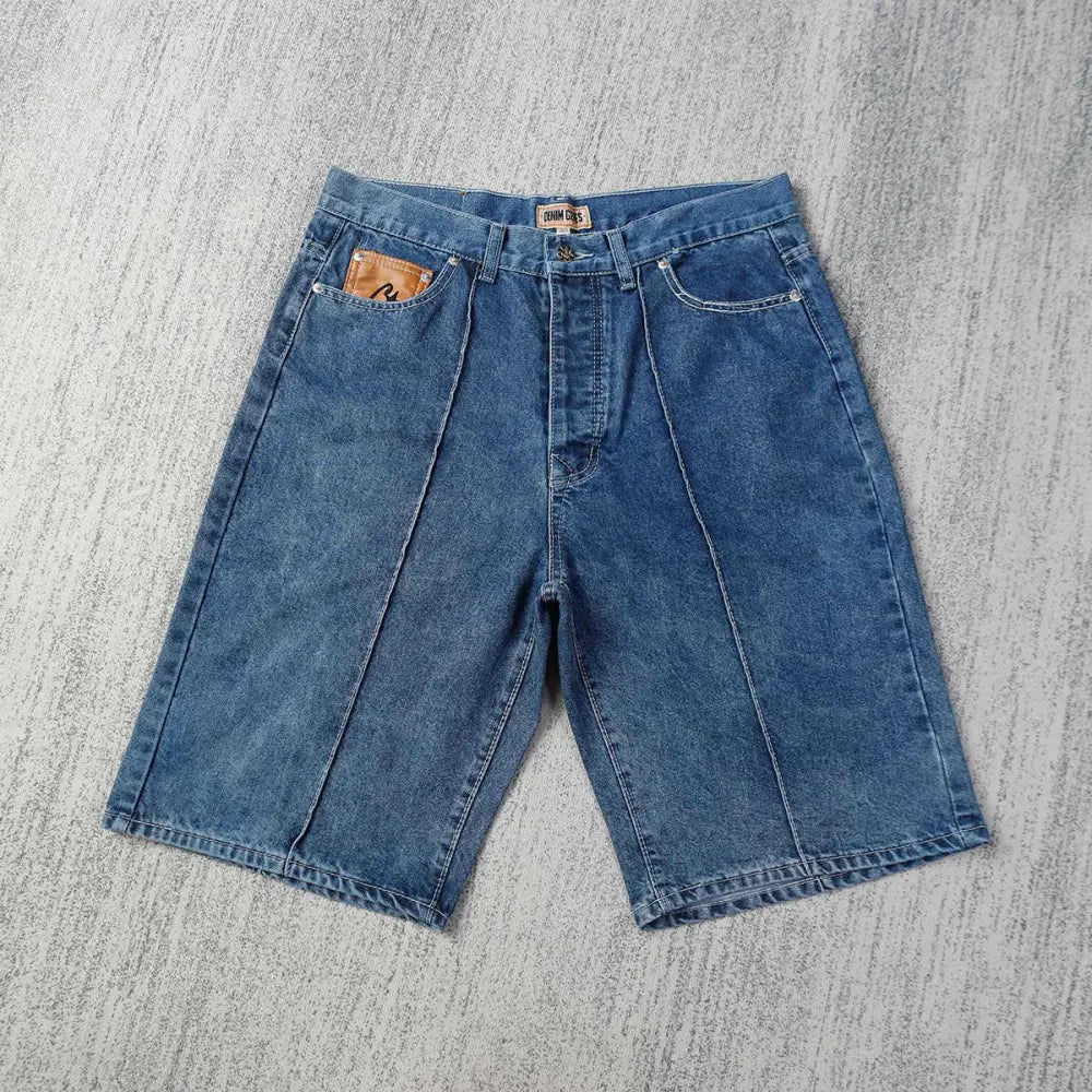 Corteiz Blue Denim Shorts with Star Embroidery