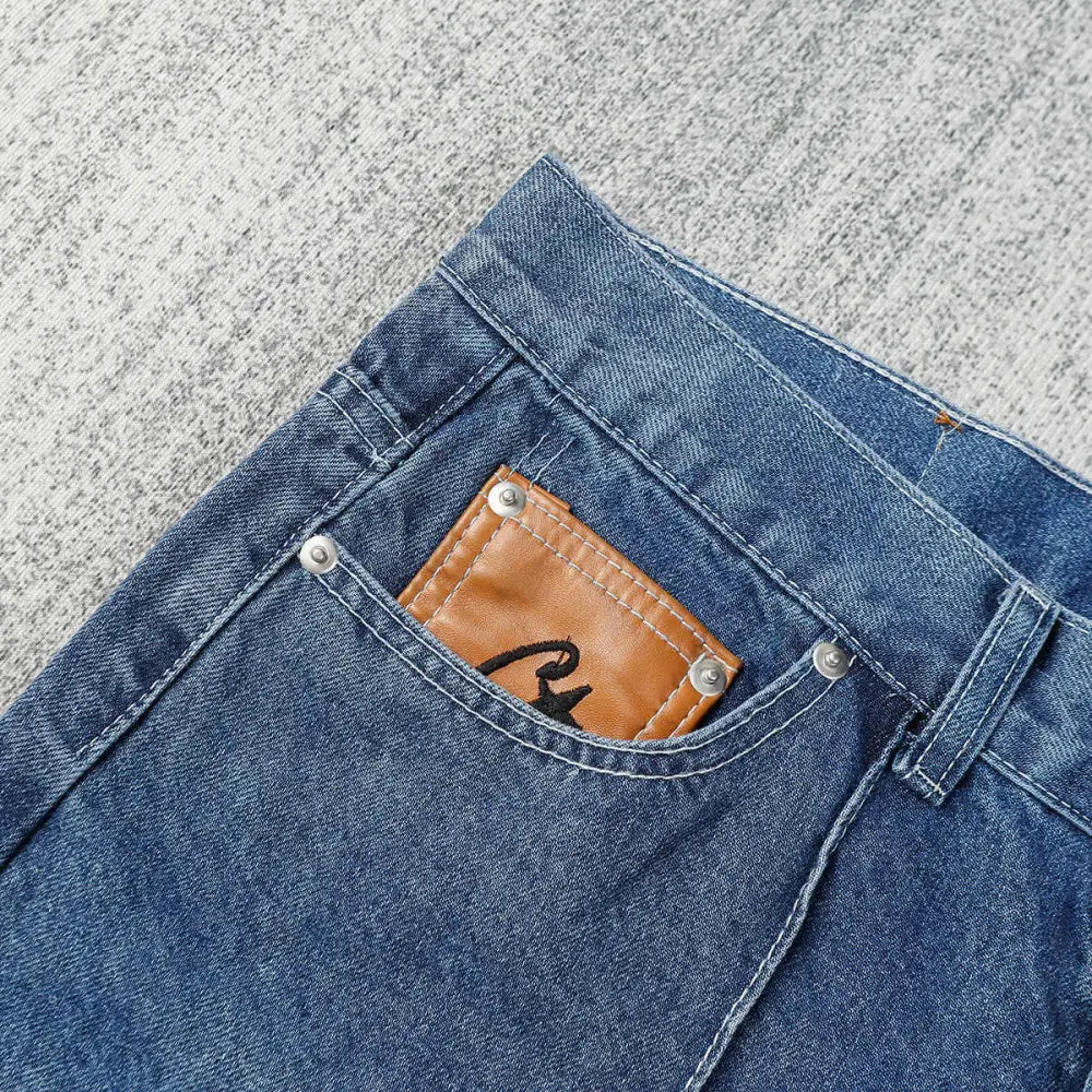 Corteiz Blue Denim Shorts with Star Embroidery