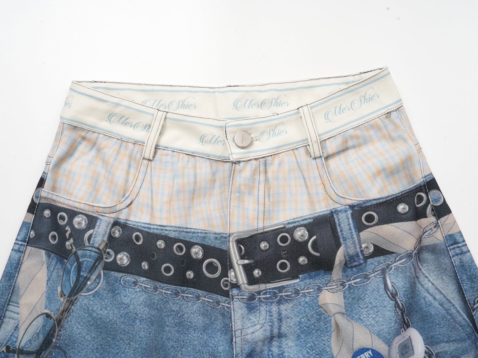 Trompe-L'œil Wide-Leg Denim Print Pants | Y2K Streetwear
