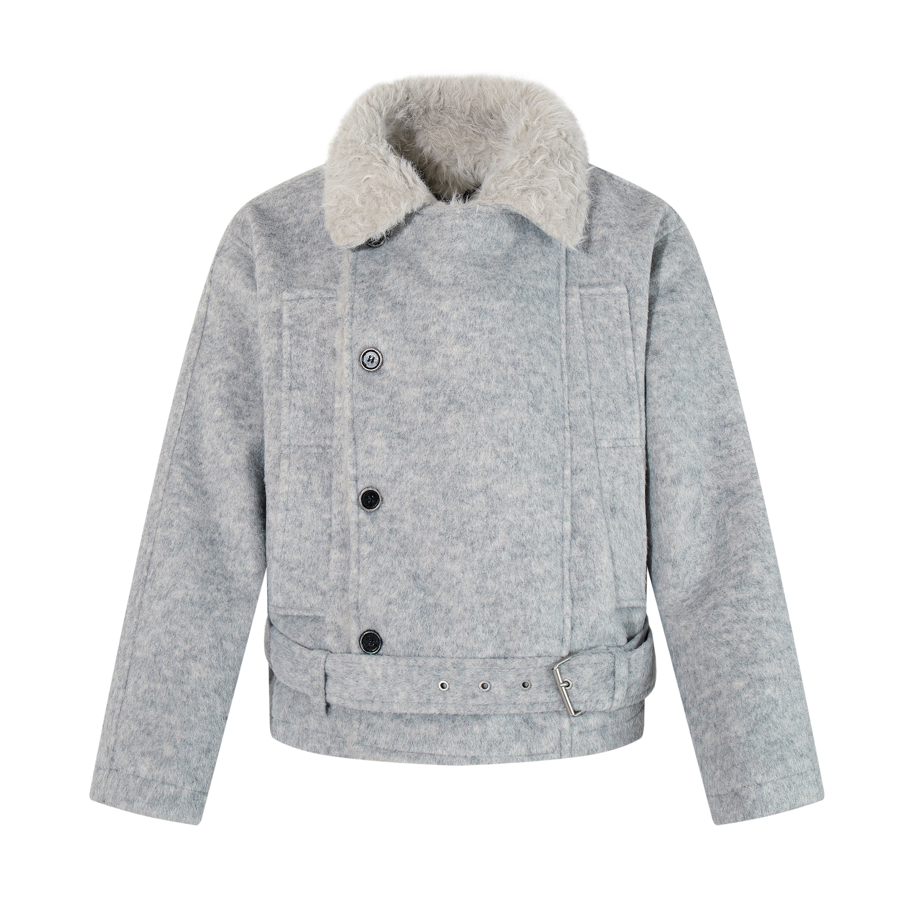 Faux Fur Collar Belted Cropped Jacket | Omirad