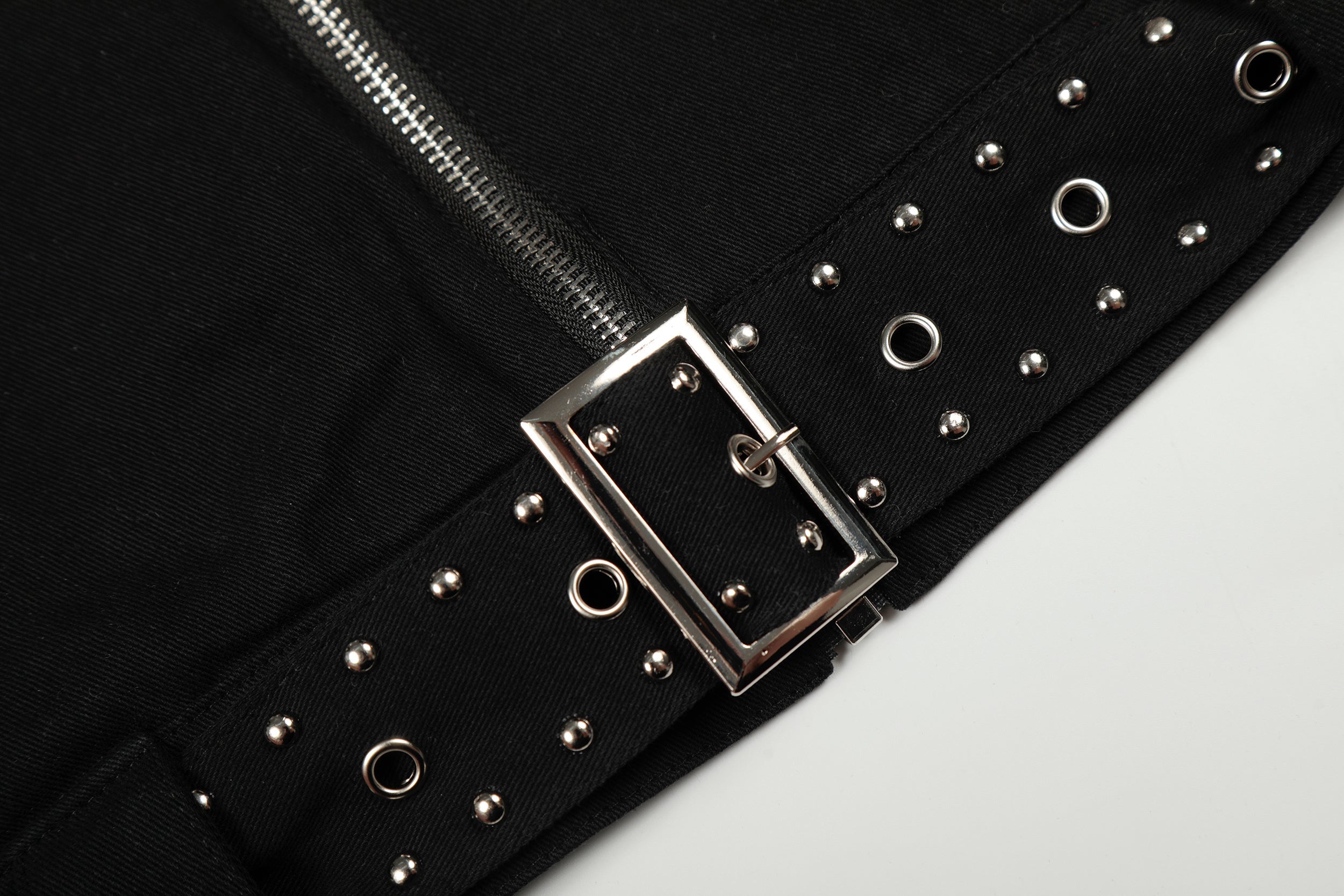 Rivet-Belted Cropped Rider Jacket | Studded Moto Style