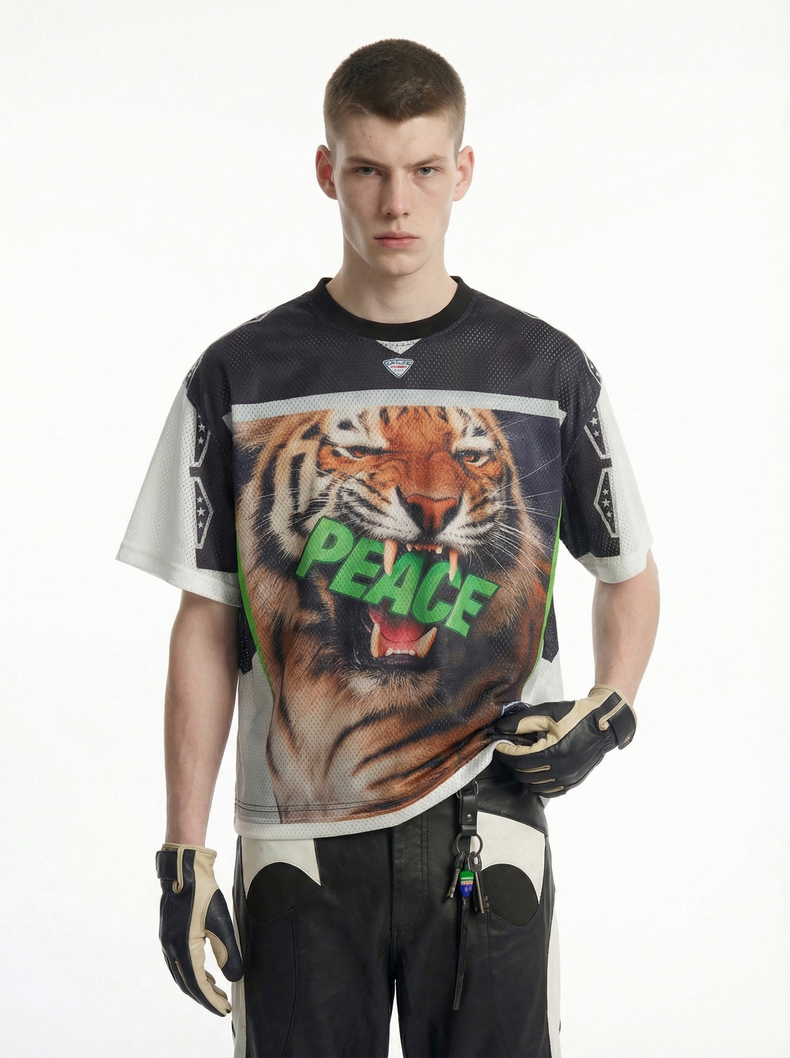 Omirad Tiger Peace Mesh Jersey | Street Sport Graphic Tee