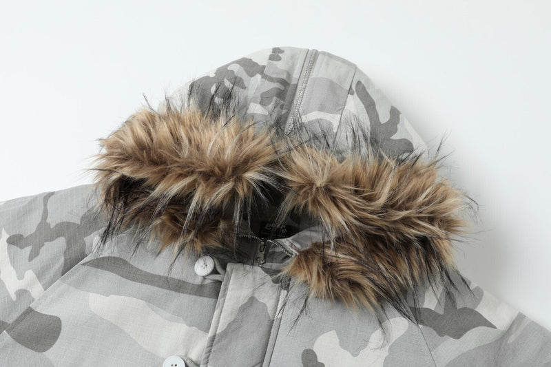 Camo Faux Fur Hood Cropped Bomber Jacket | Omirad