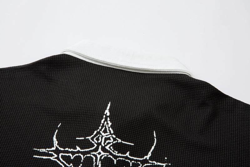Gothic Vampire Graphic Layered Polo Long Sleeve Shirt