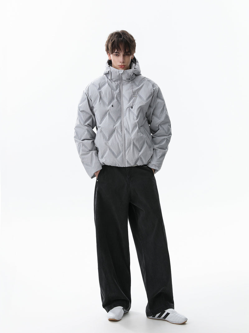 Quilted Hooded Puffer Jacket | Diamond Stitch Winter Coat