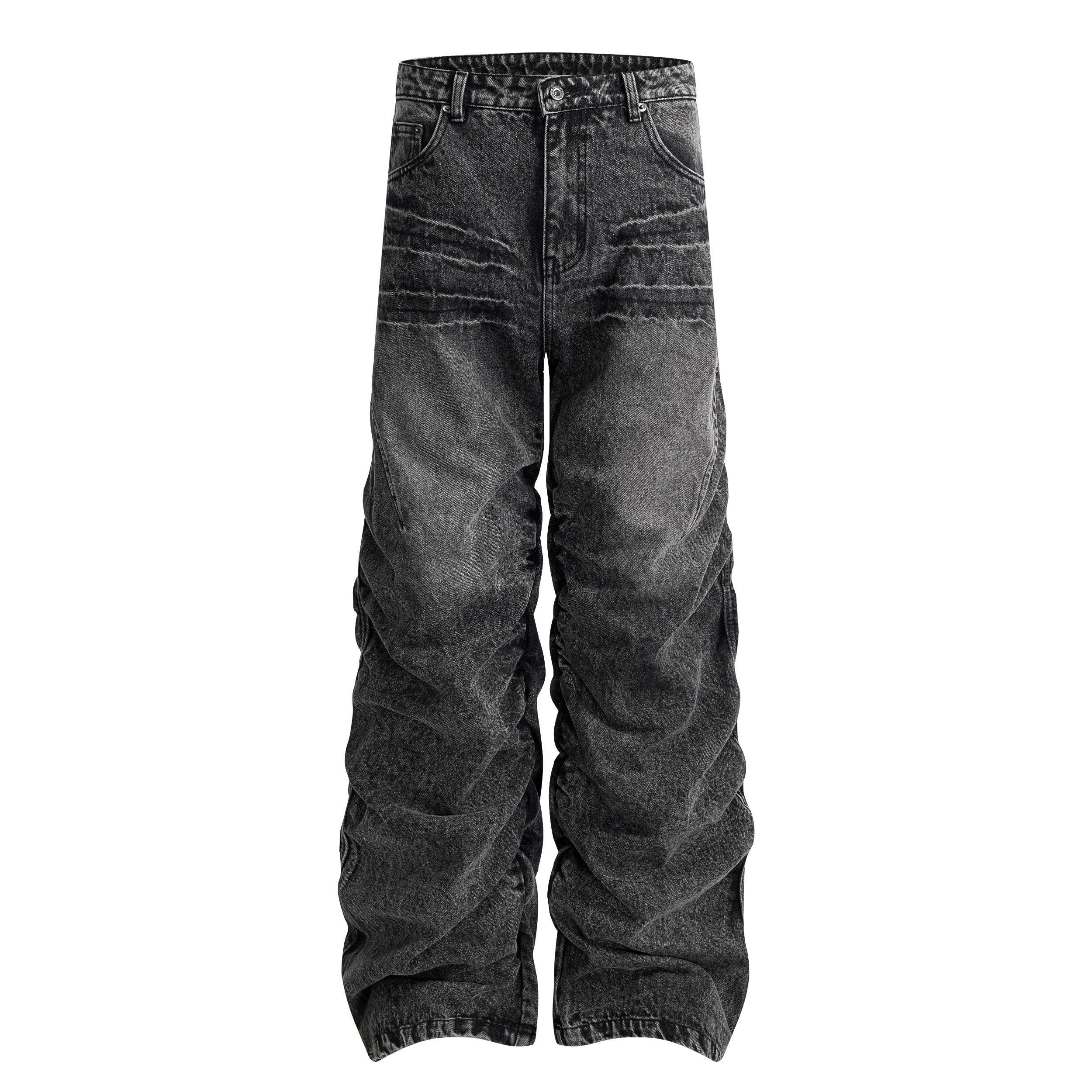 Stacked Vintage Washed Denim Jeans | Wide Leg Streetwear