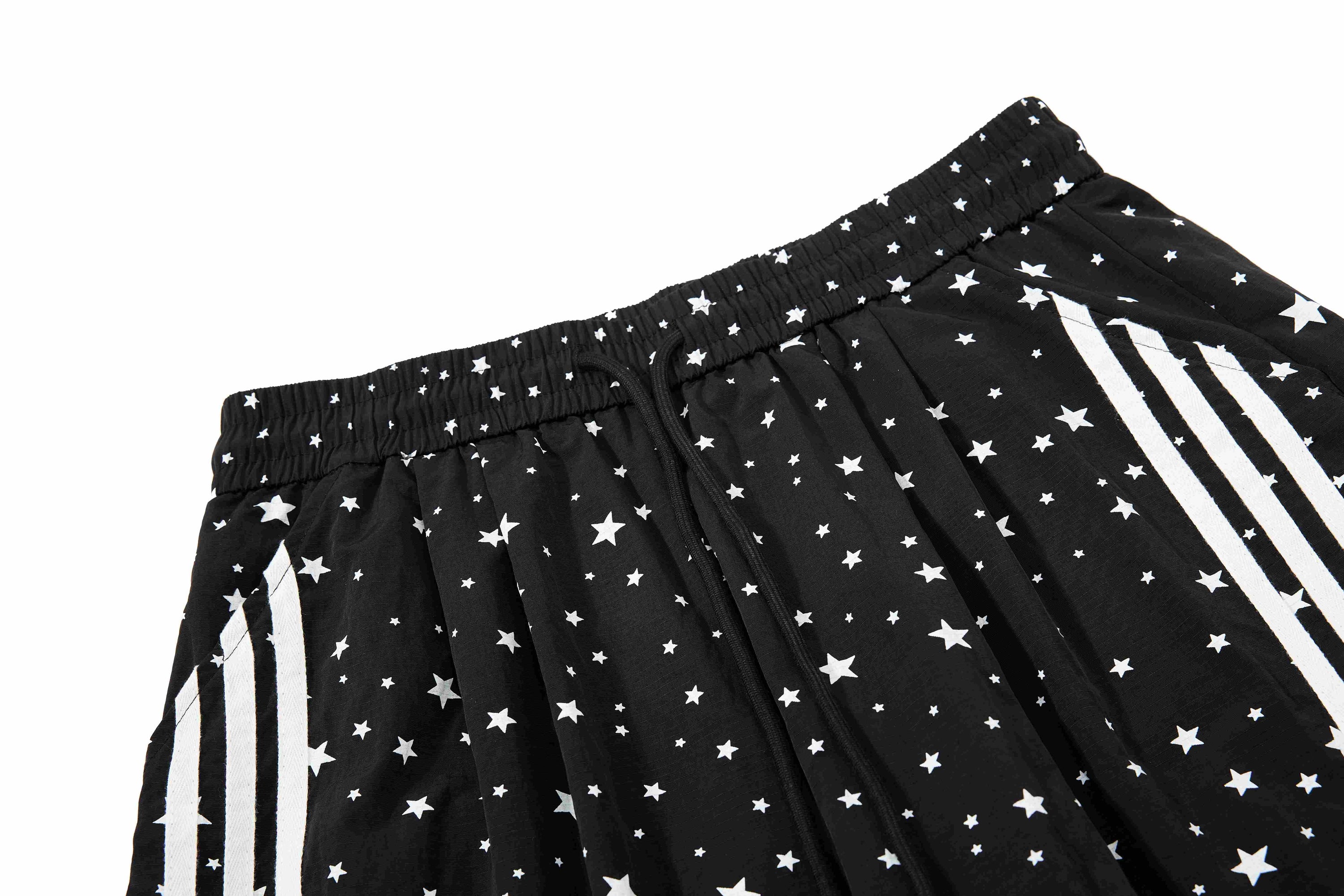 Star Print Wide-Leg Track Pants with Side Stripes | Streetwear