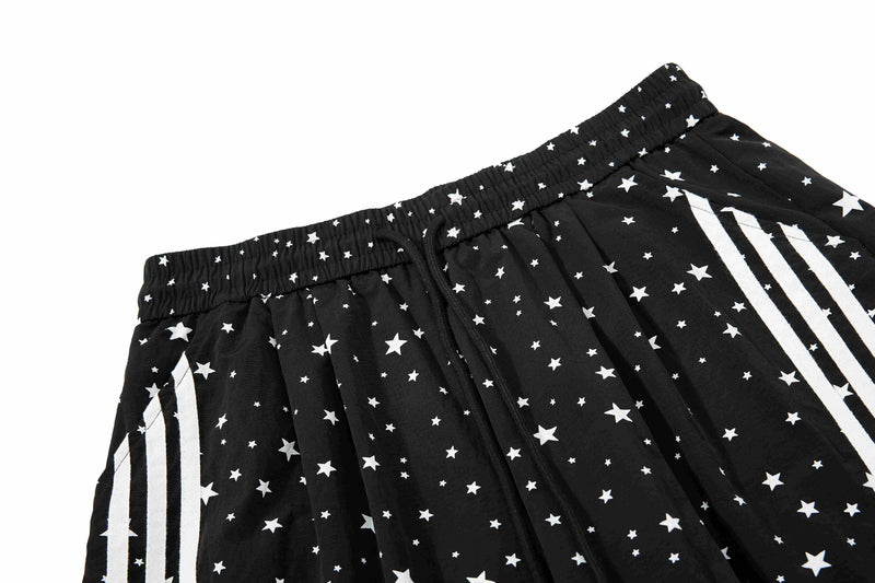 Star Print Wide-Leg Track Pants with Side Stripes | Streetwear