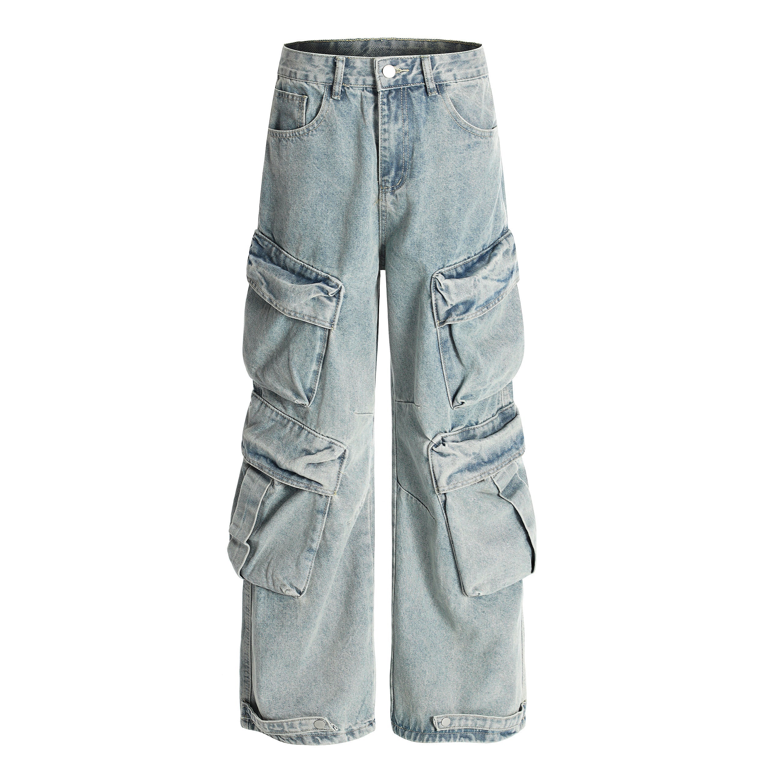 Multi-Layer Cargo Denim Pants | Wide-Leg Streetwear Jeans