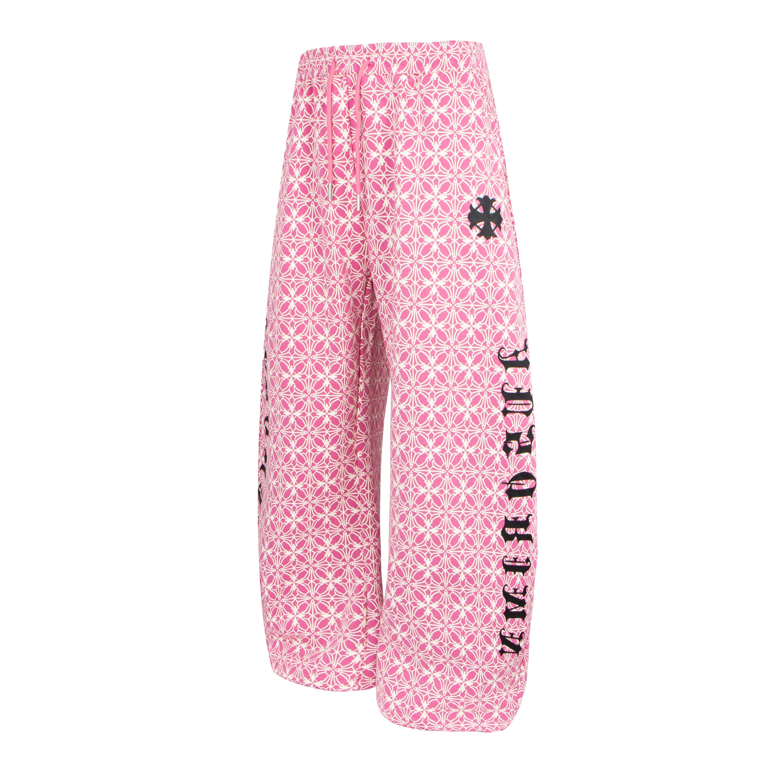 All-Over Geometric Print Wide-Leg Pants with Side Graphics