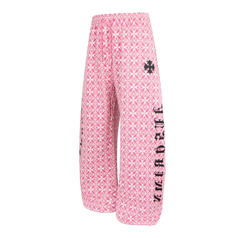 All-Over Geometric Print Wide-Leg Pants with Side Graphics
