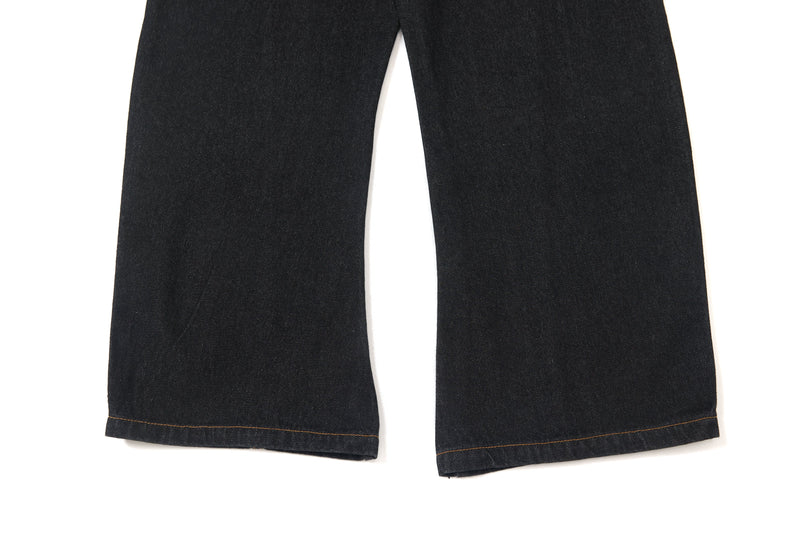 Wide-Leg Jeans with Red Embroidery & Side Drape | SEAKOFF