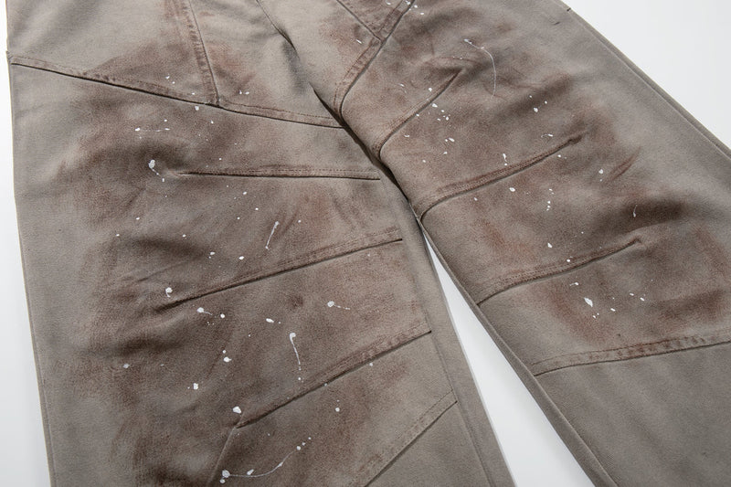Omirad Distressed Panel Wide-Leg Pants | Paint Splatter