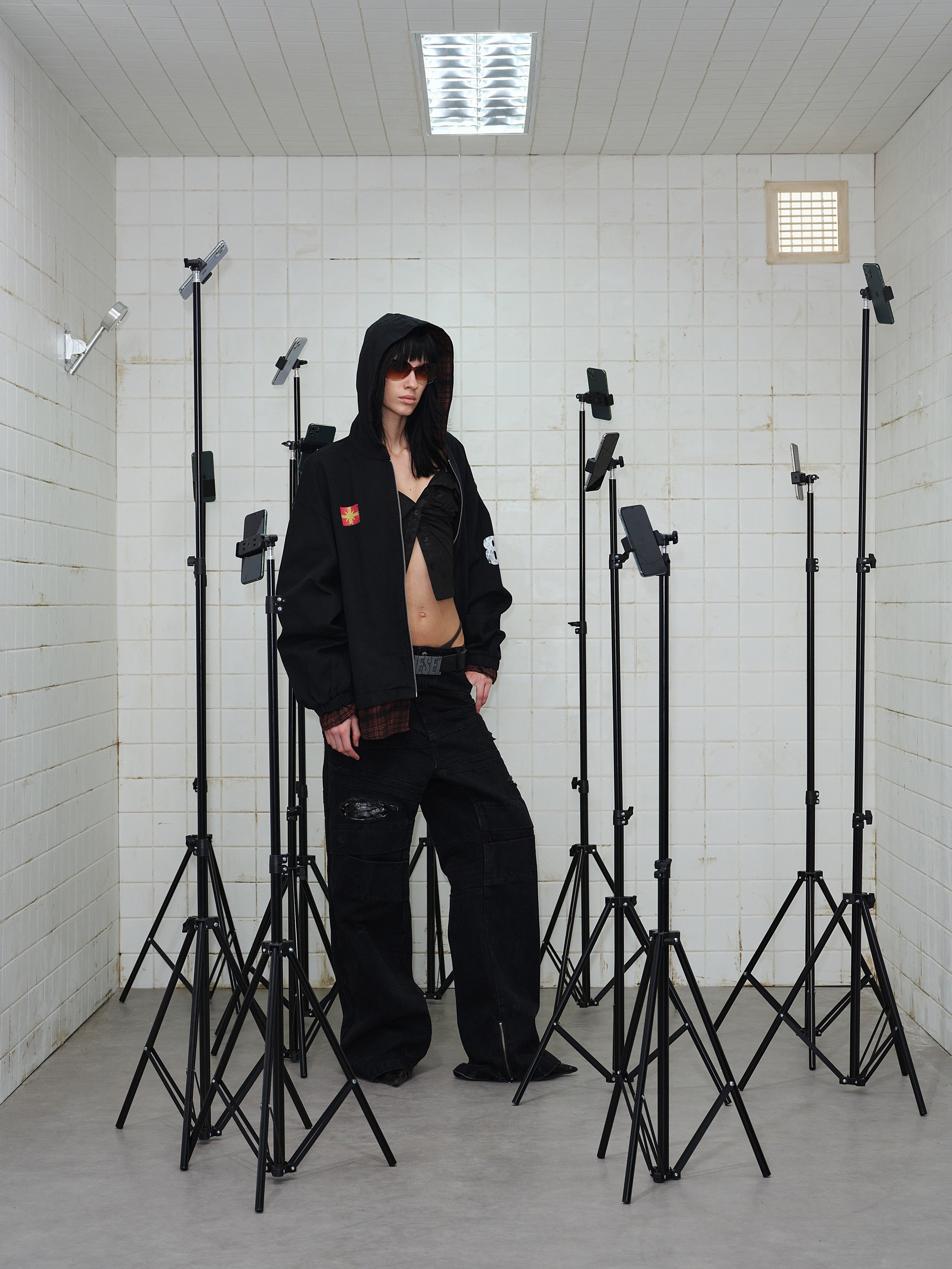 Omirad Plaid-Lined Zip Hoodie | Black Street Hoodie