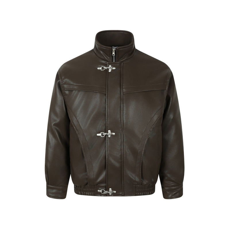 Fireman-Clasp PU Jacket | Utilitarian Street Style