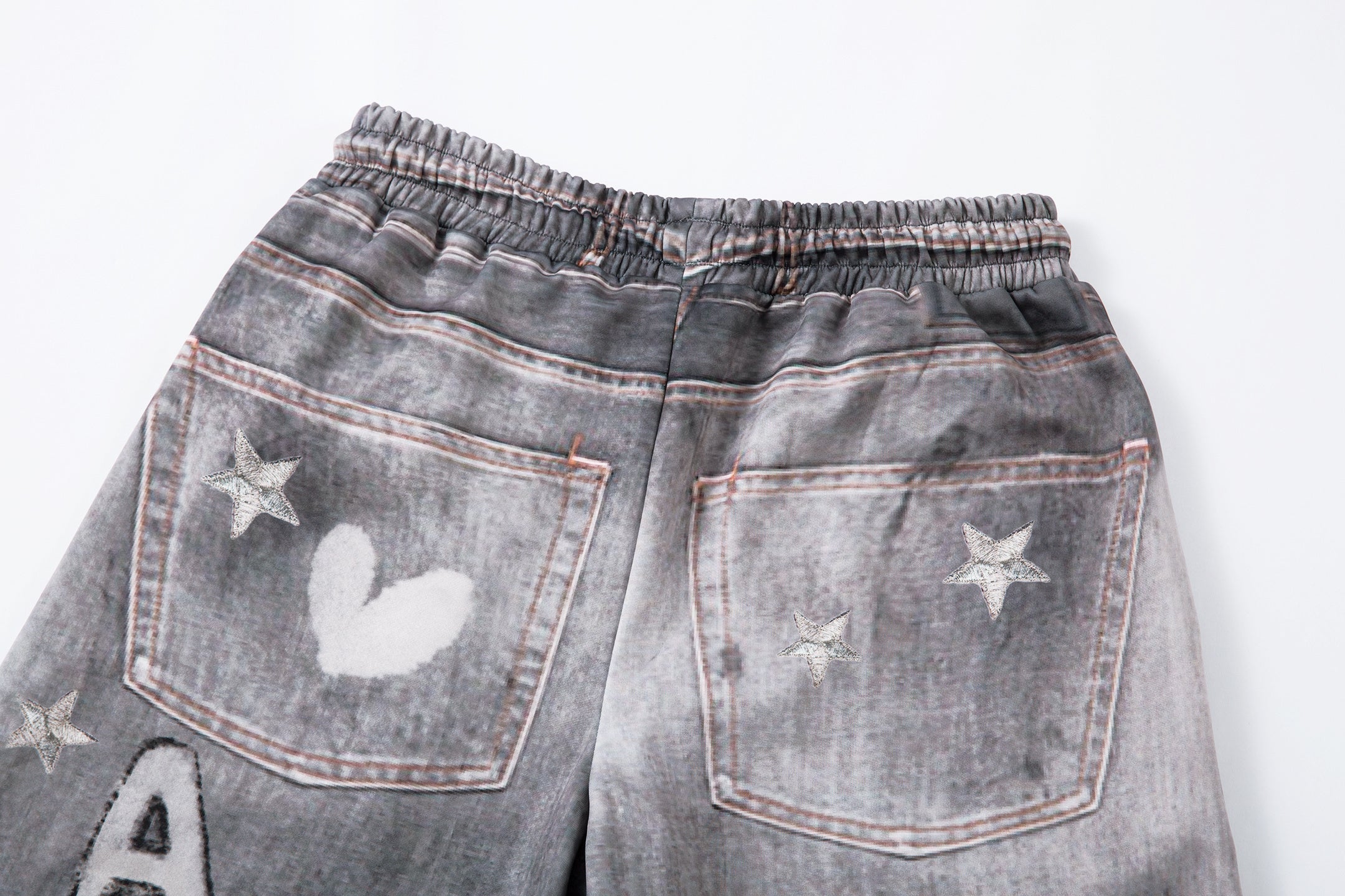 Cat Print Barrel Leg Jeans | Washed Grey Street Art Denim