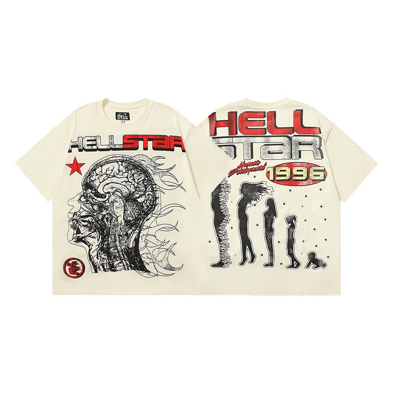 Hellstar 1996 เสื้อวินเทจ-ผ้าฝ้าย 250gsm, เสื้อยืดกราฟิกกายวิภาคของสมอง