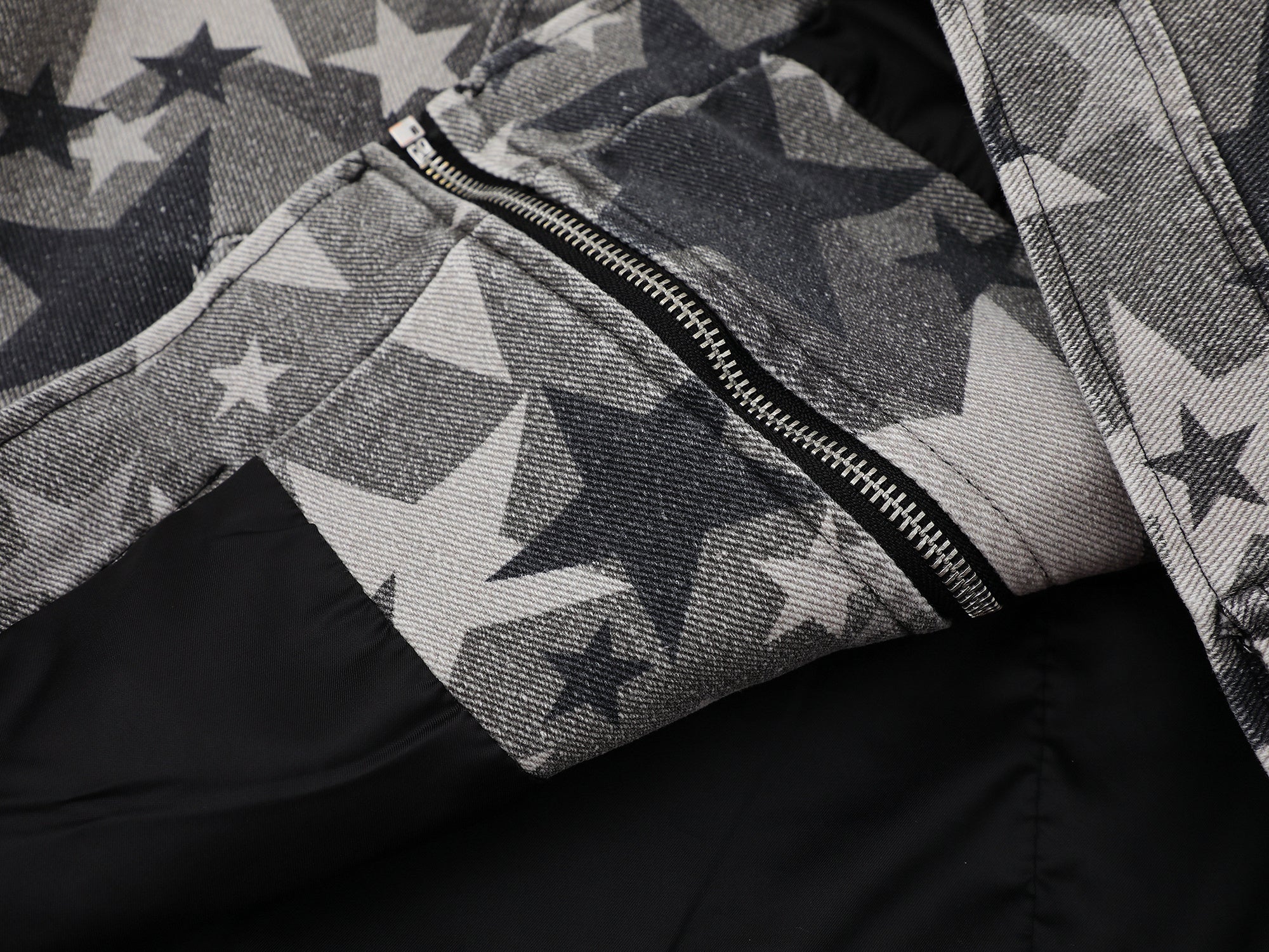 Omirad All-Over Star Print Washed Denim Jacket | Grayscale