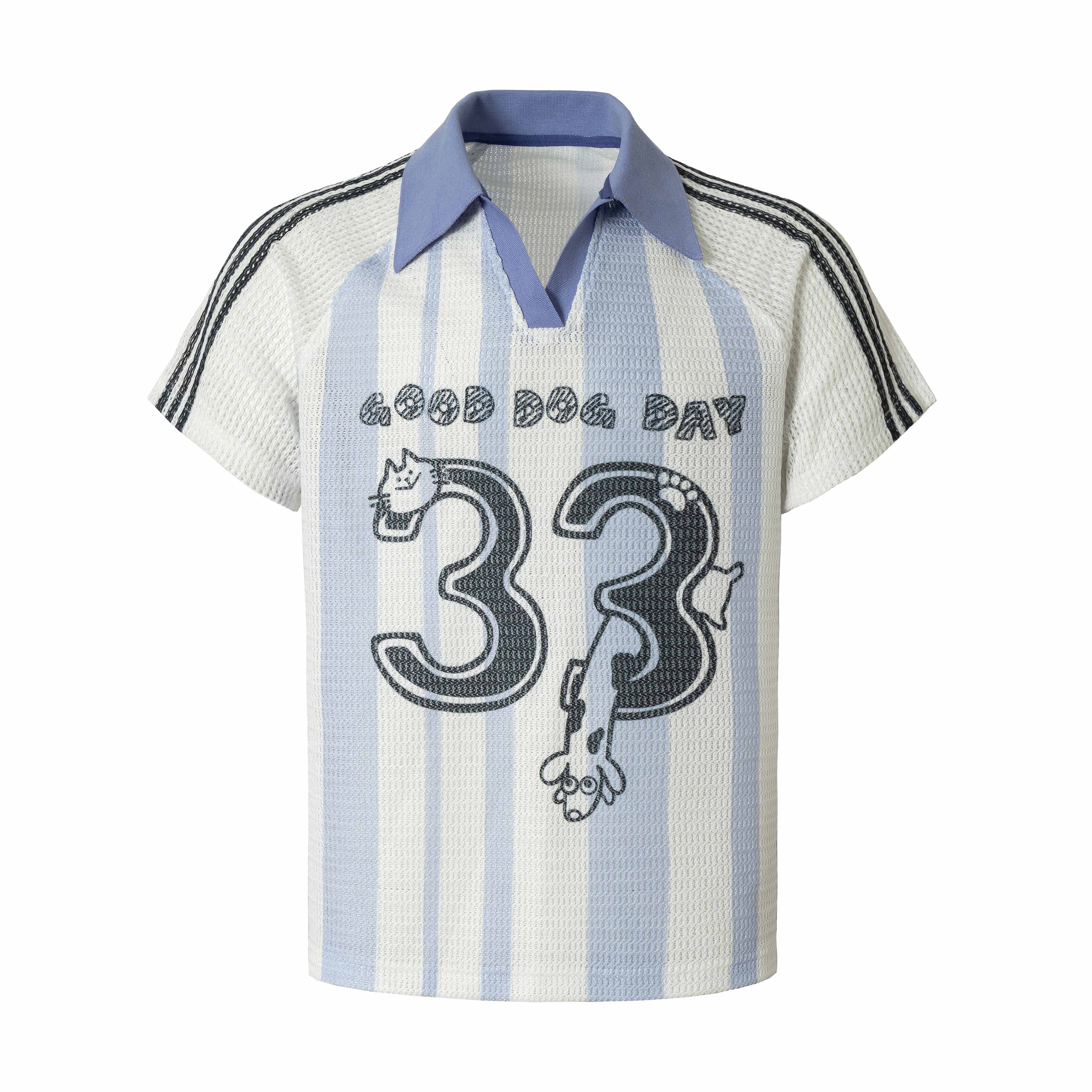 Omirad Good Dog Rugby Knit Tee – Striped Graphic Polo Shirt