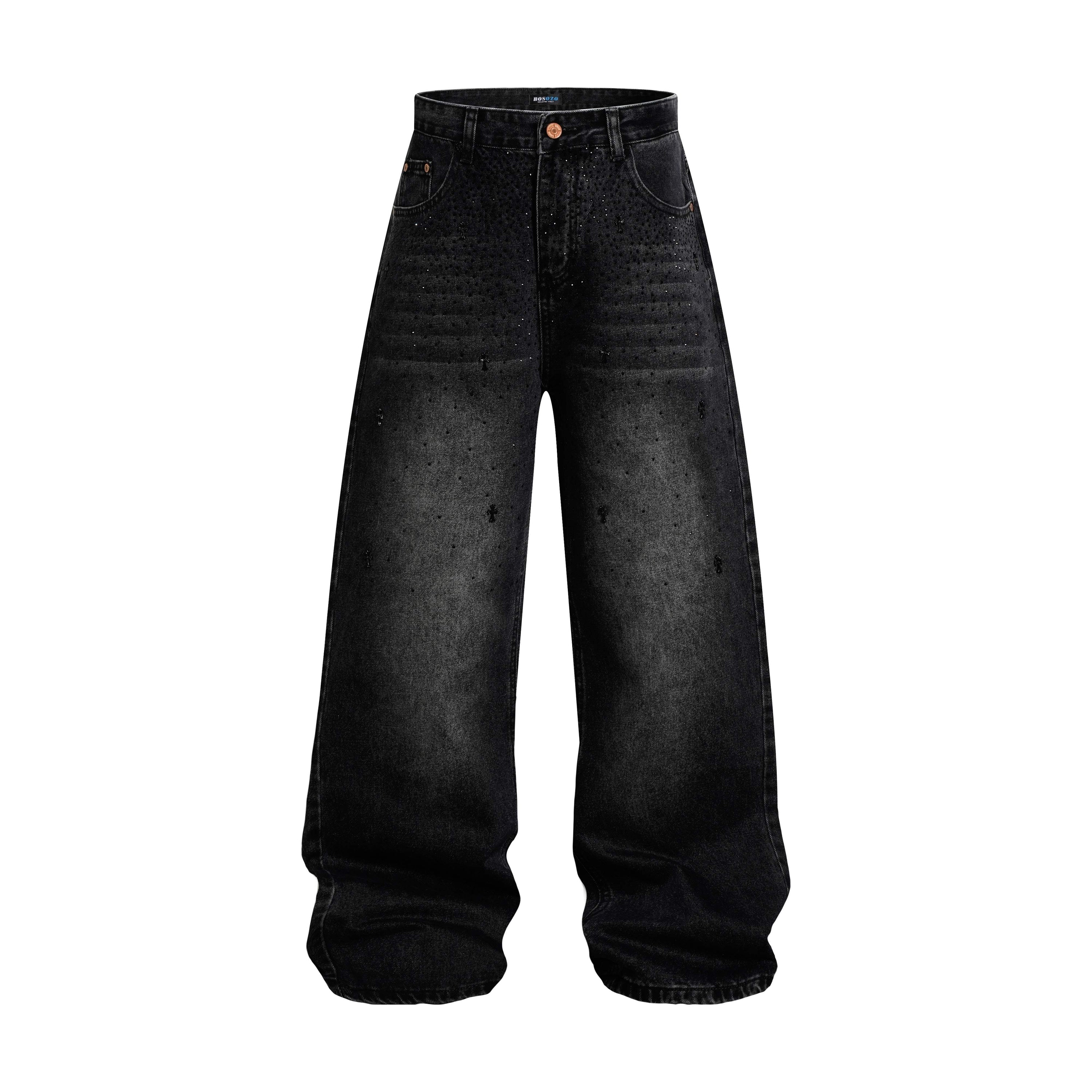 Stardust Wide-Leg Jeans | Rhinestone Washed Denim