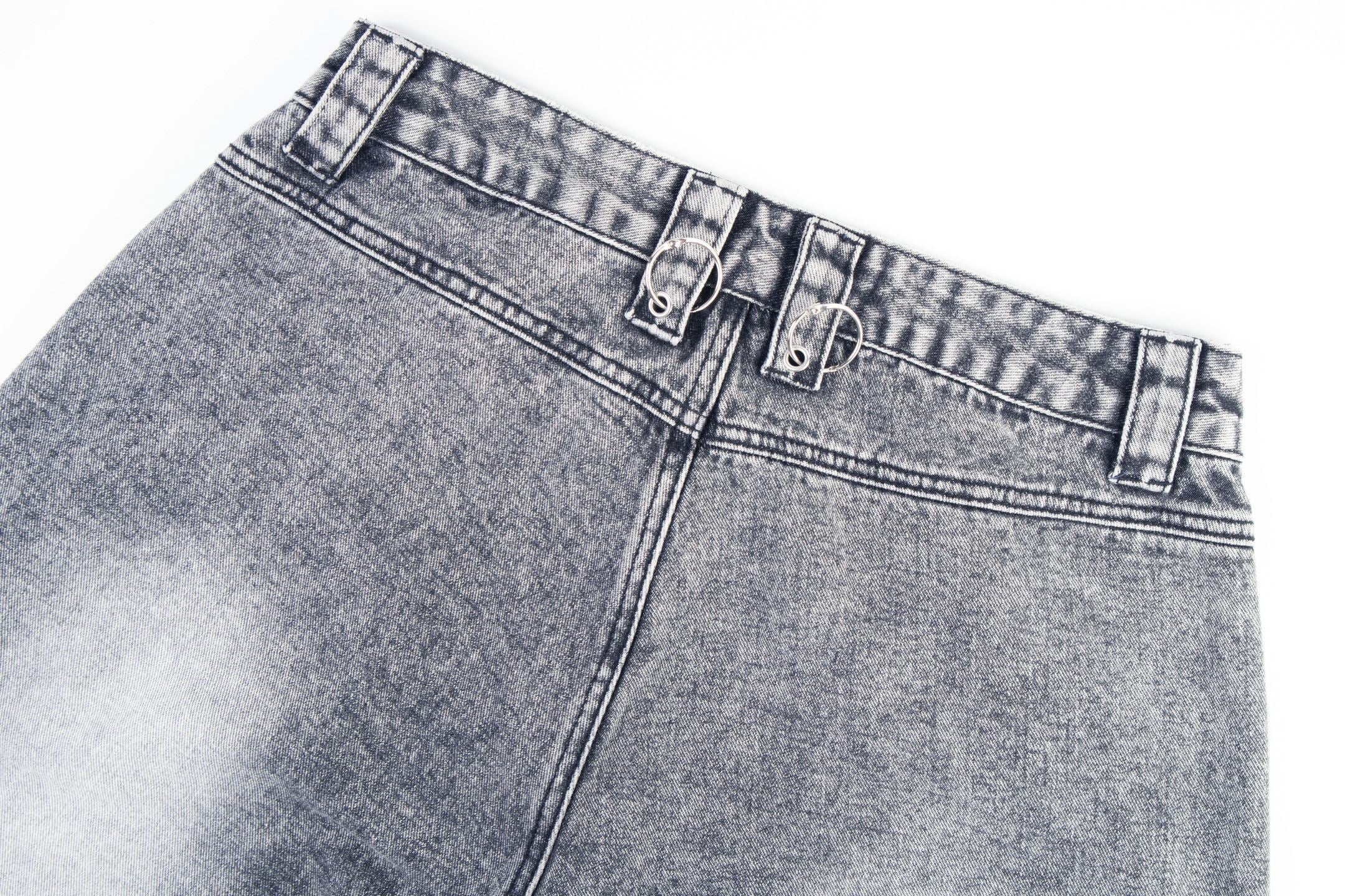 Convertible Utility Baggy Jeans | Cargo Mesh Distressed Denim
