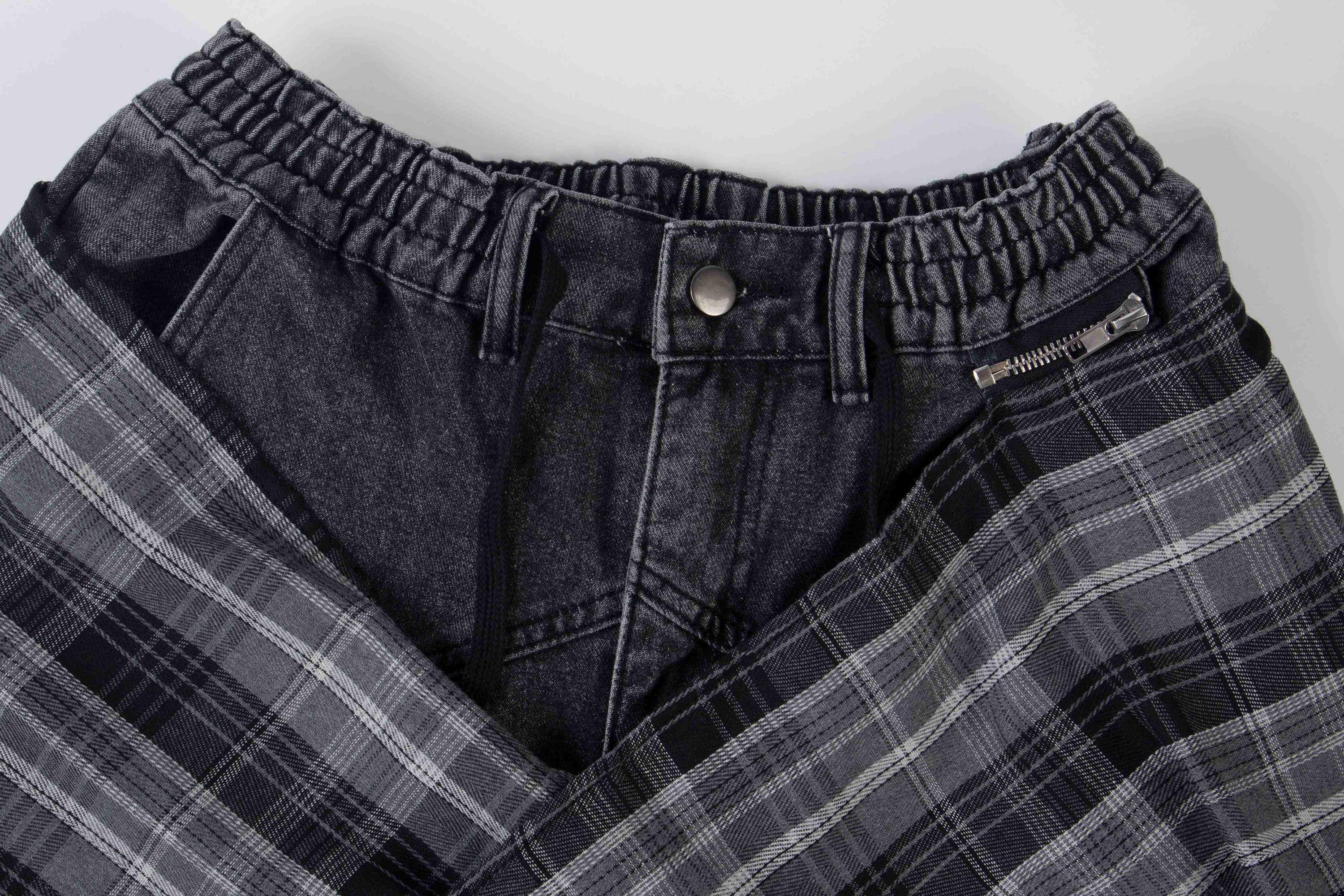 Omirad Layered Plaid Baggy Jeans | Y2K Wide-Leg Denim