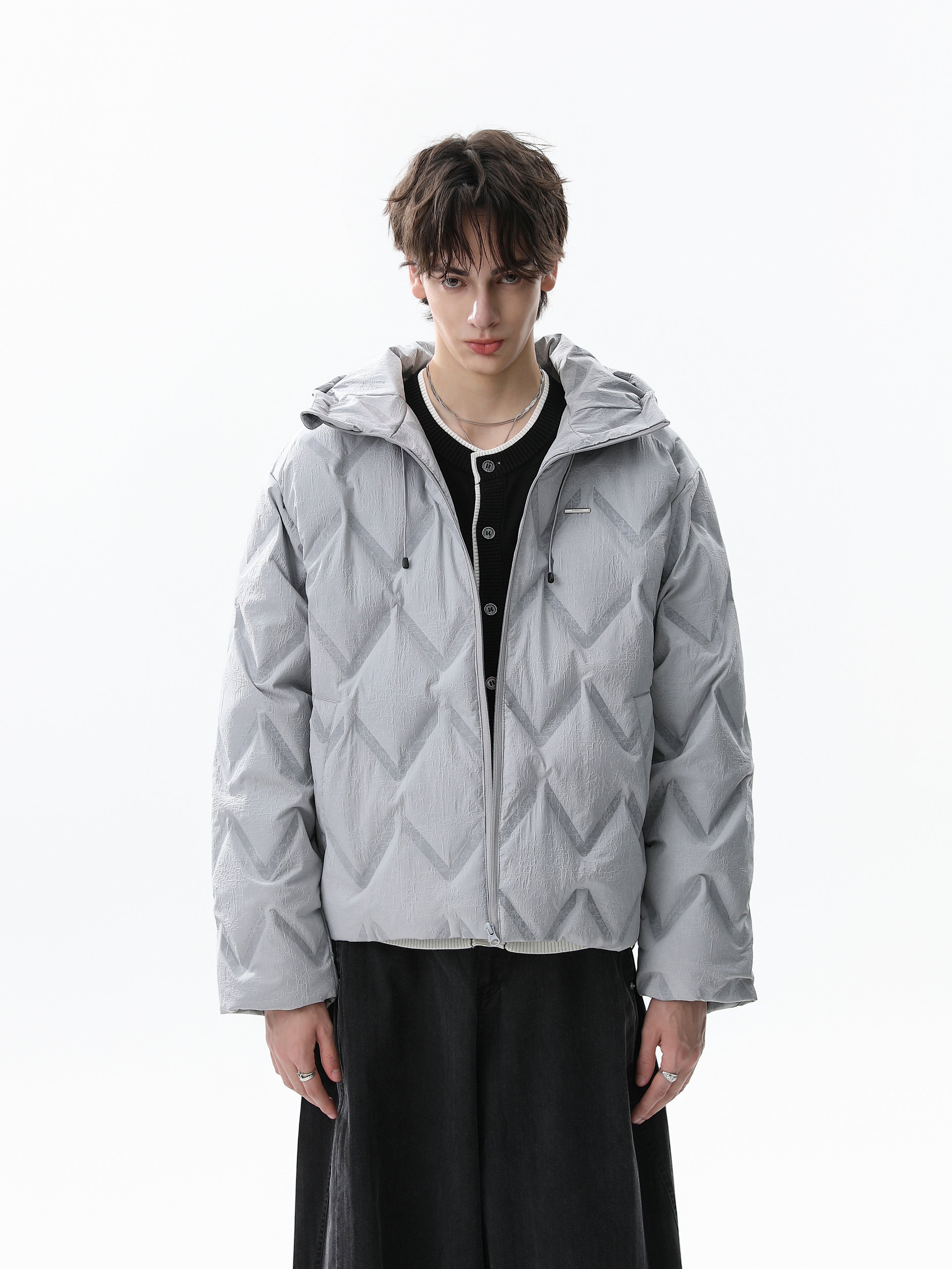Quilted Hooded Puffer Jacket | Diamond Stitch Winter Coat