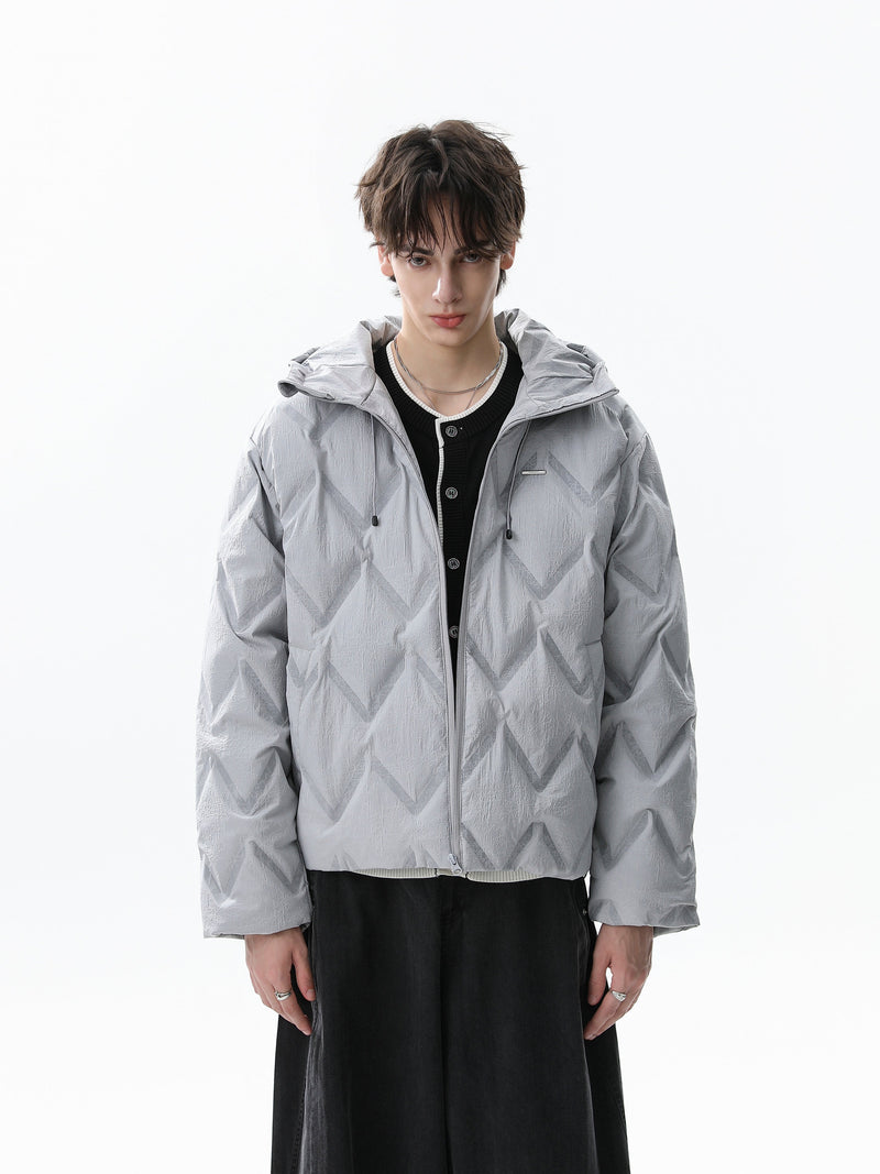 Quilted Hooded Puffer Jacket | Diamond Stitch Winter Coat