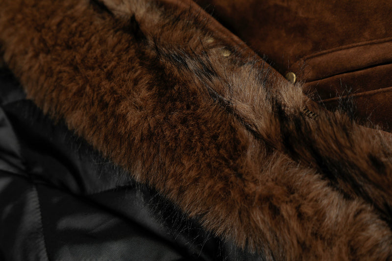 Omirad Faux Suede Fur-Lined Hooded Bomber Jacket