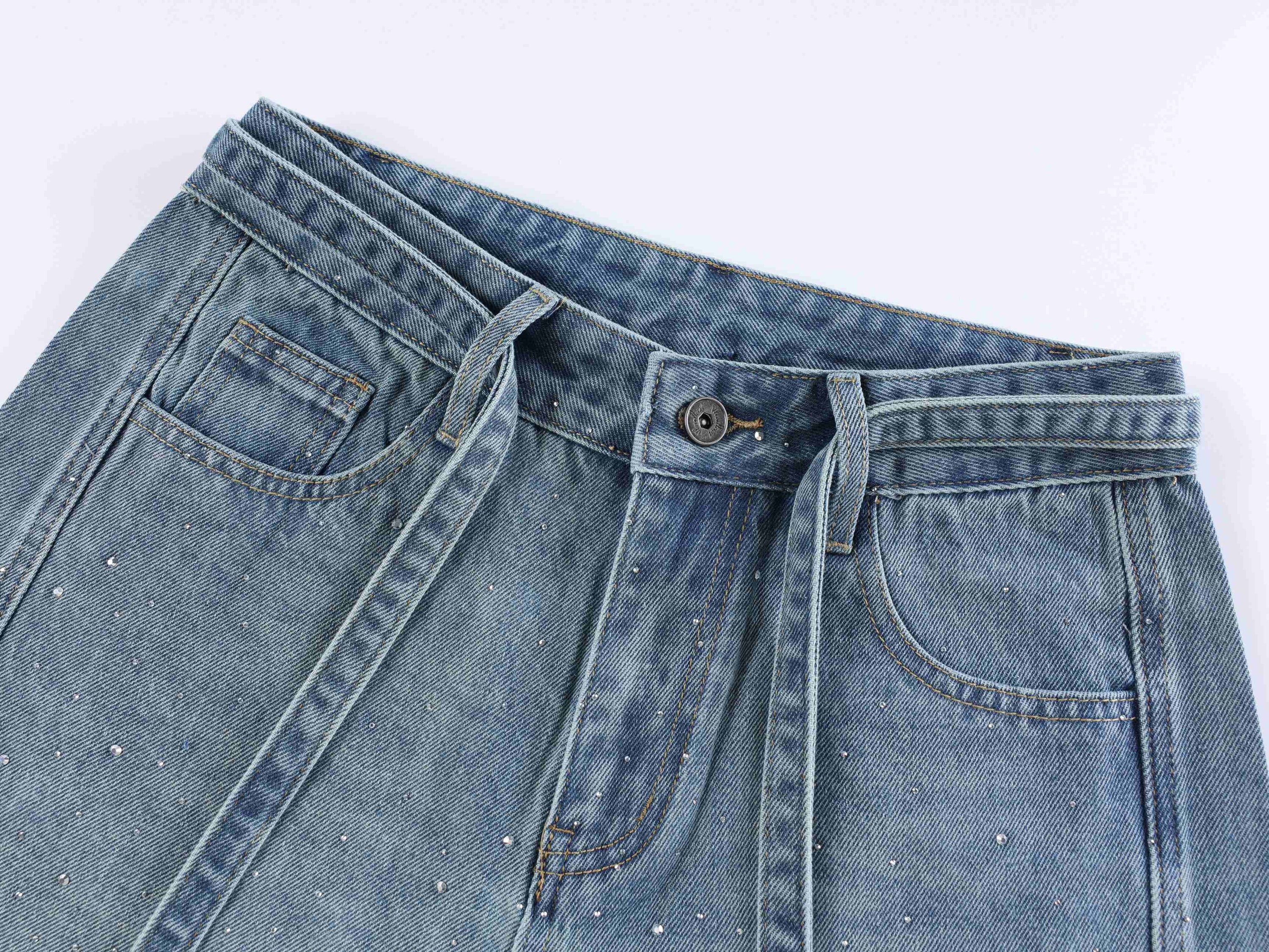 Omirad Starlight Dust Wide-Leg Baggy Jeans | Rhinestone Denim