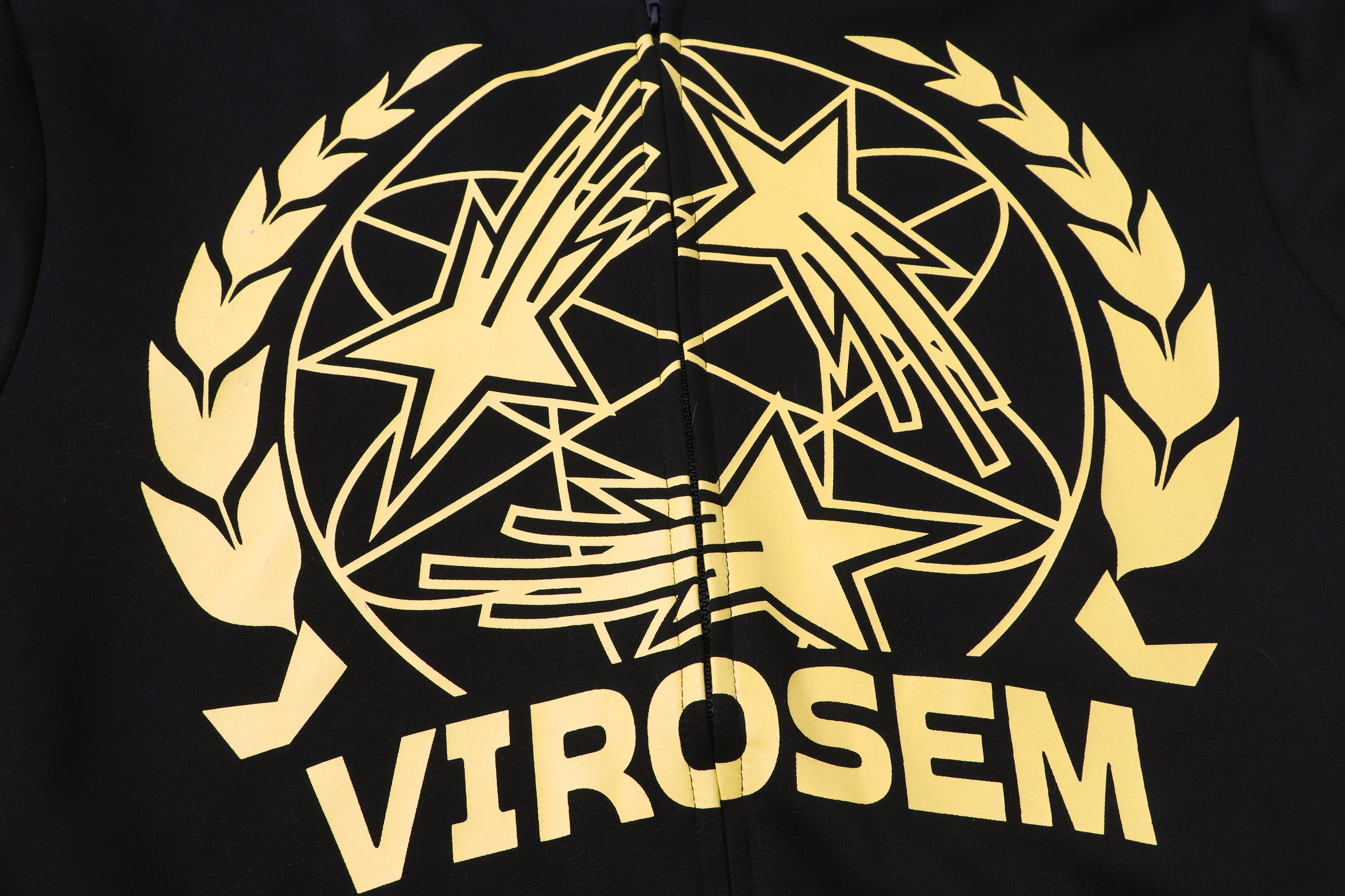 Virosem Star Crest Zip Hoodie | Black Oversized Streetwear
