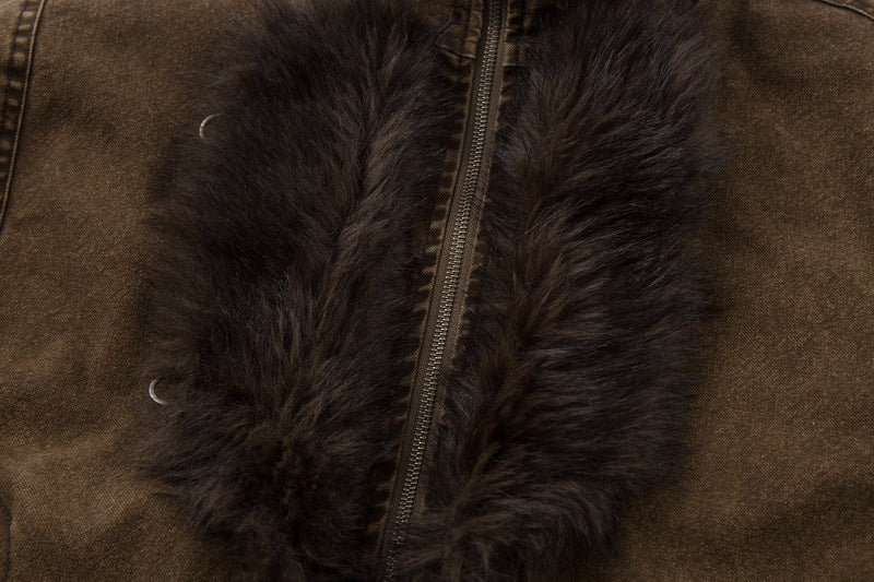 Fur-Lined Toggle Jacket | Vintage Washed Streetwear Coat