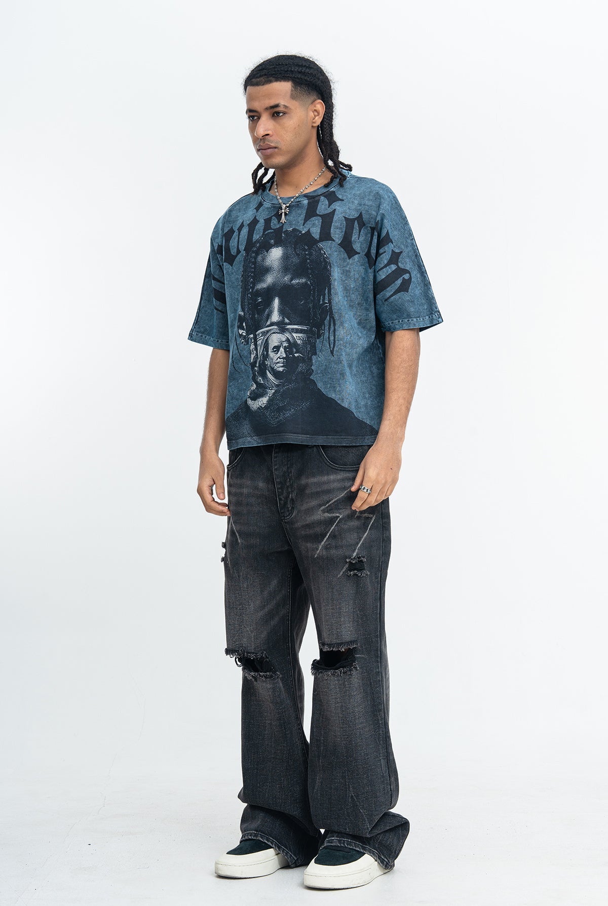 Omirad Silent Wealth Vintage Washed Gothic Graphic T-Shirt