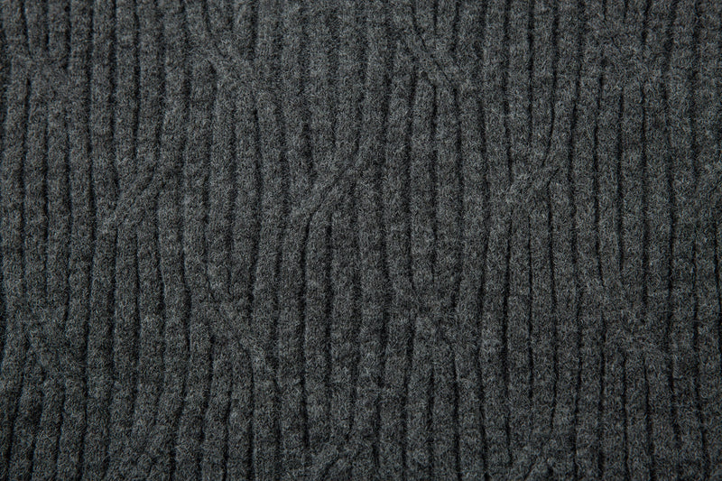Close-up of charcoal gray ribbed knit texture