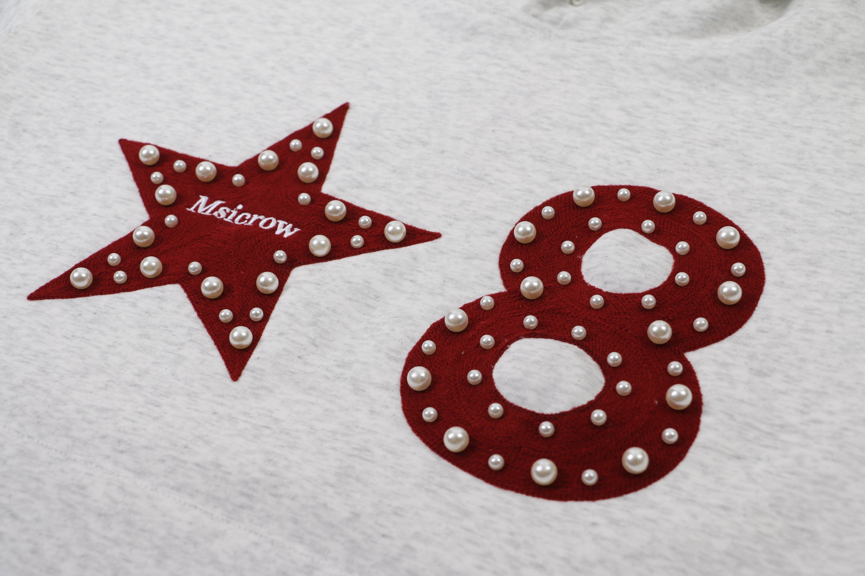 Star & Number Appliqué Pearl Stud Hoodie | Streetwear