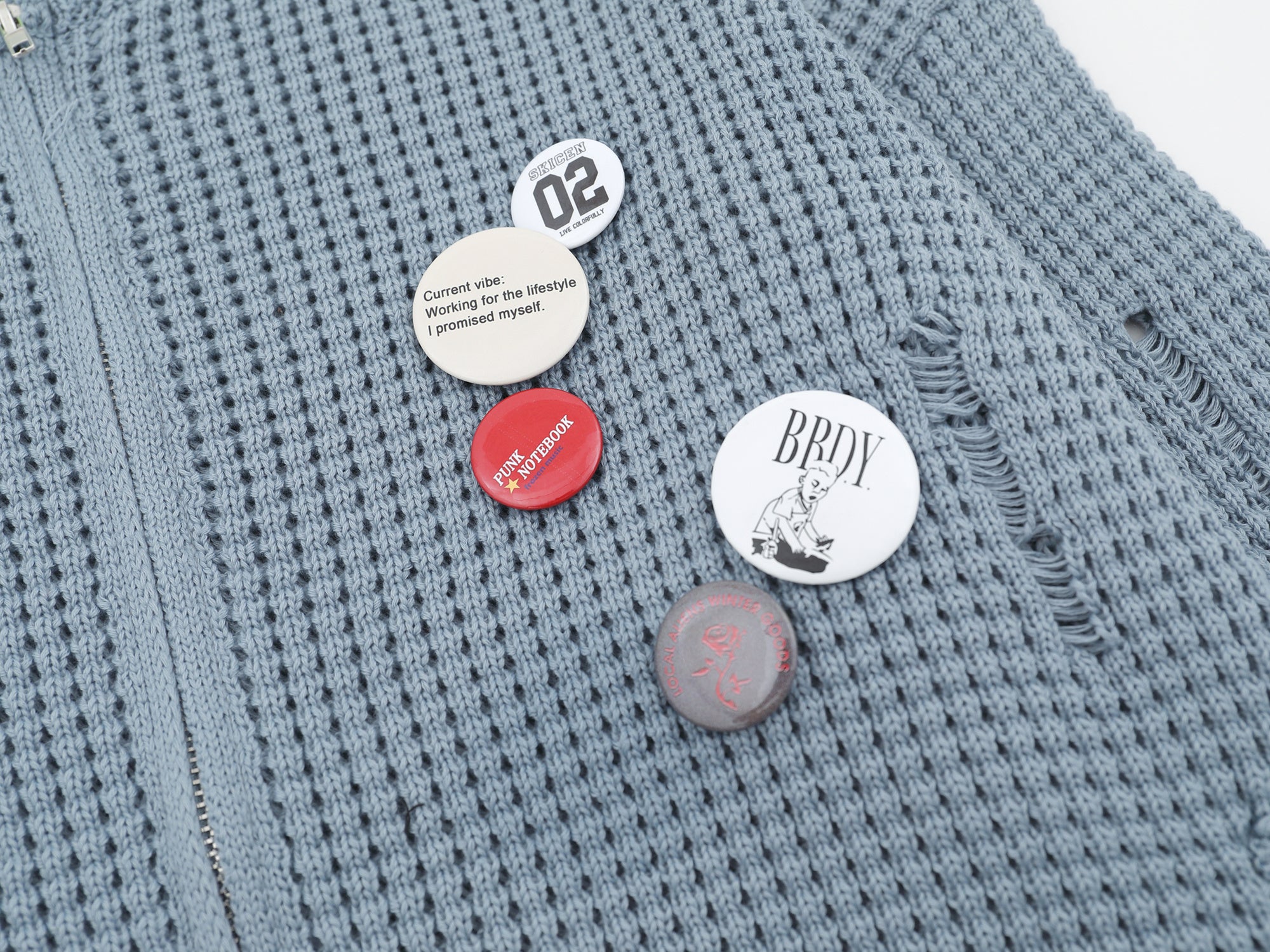 Omirad Waffle Knit Badge Zip Cardigan | Distressed Street Jacket