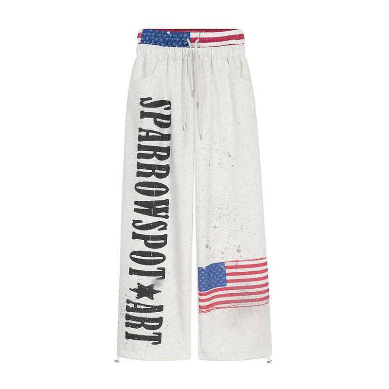 USA Flag Print Wide-Leg Sweatpants | Vintage Streetwear