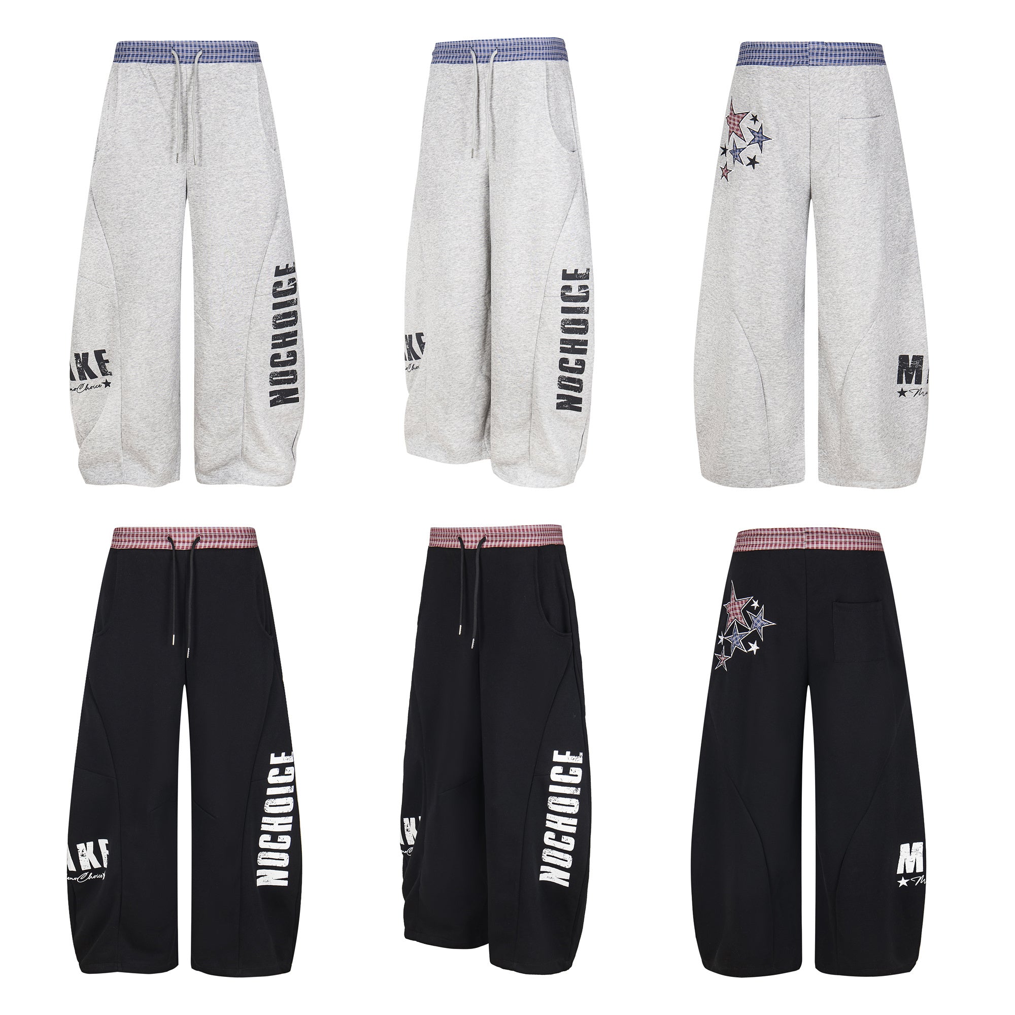 Double-Waist Checkered Print Wide-Leg Track Pants | Y2K Streetwear