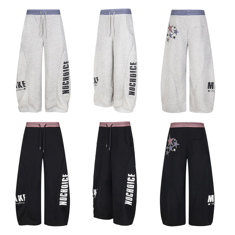 Double-Waist Checkered Print Wide-Leg Track Pants | Y2K Streetwear