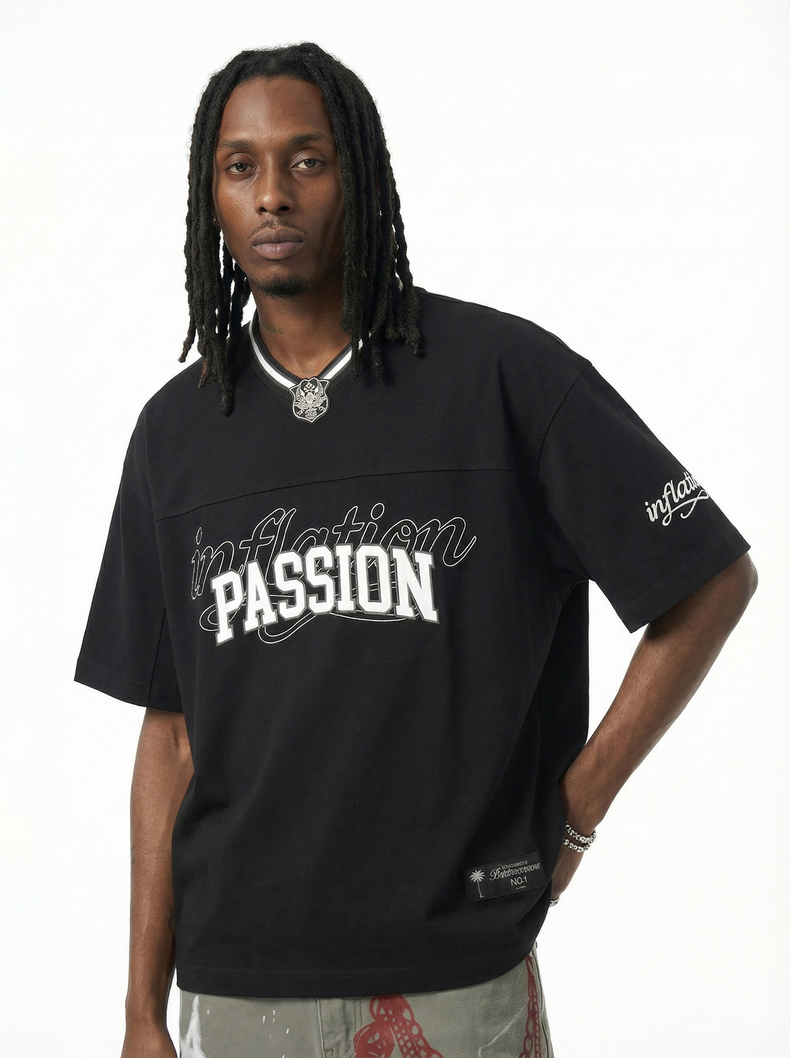 Inflation Passion Graphic V-Neck Tee | Varsity Streetwear