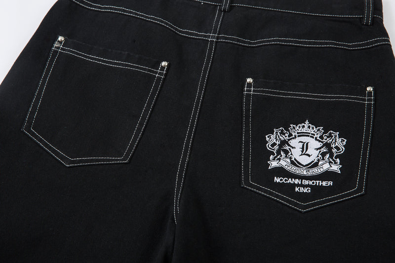 Heraldic Embroidered Wide-Leg Jeans | Lion & Star Denim