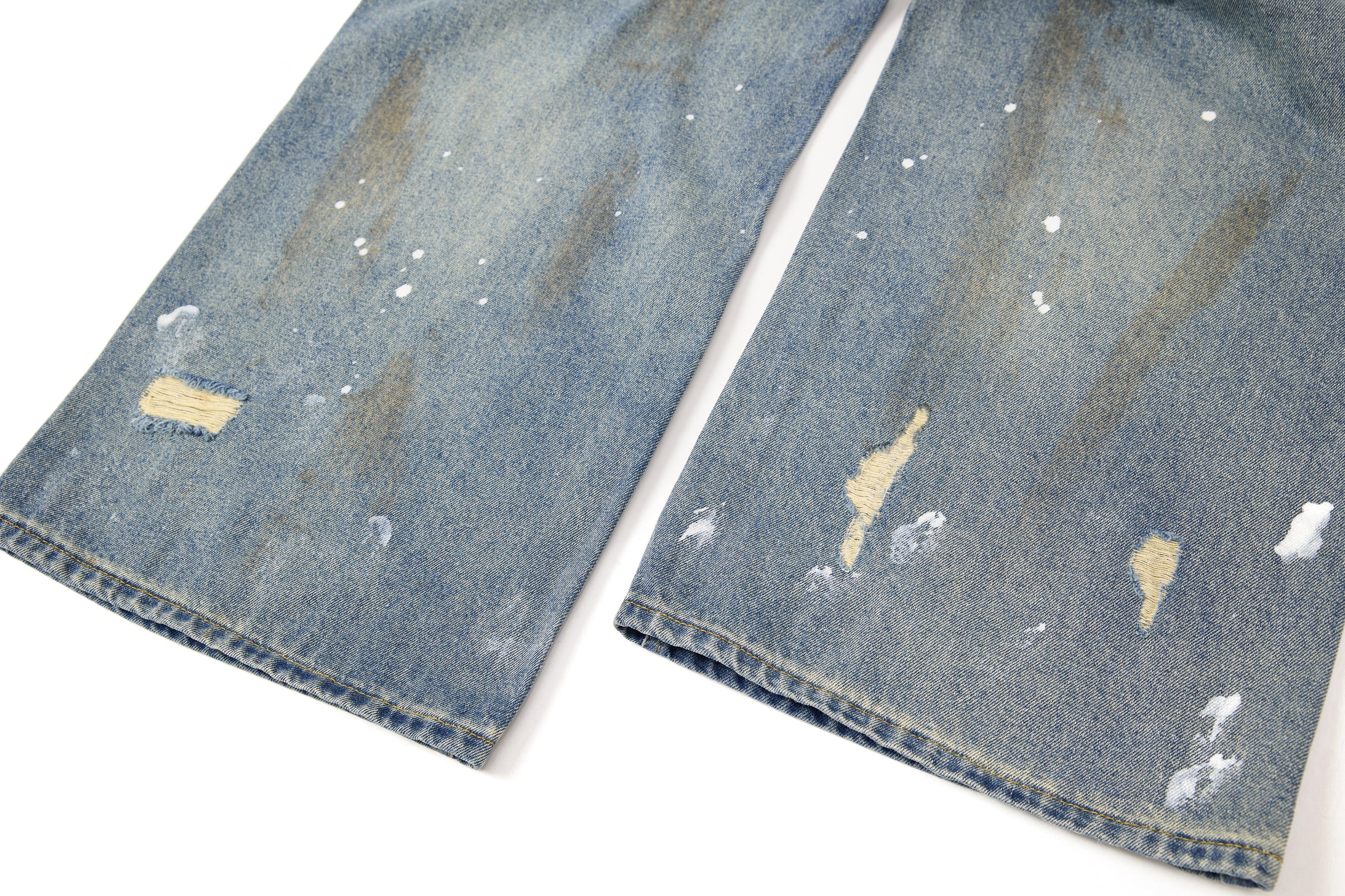 Omirad Distressed Vintage Washed Wide-Leg Denim Pants