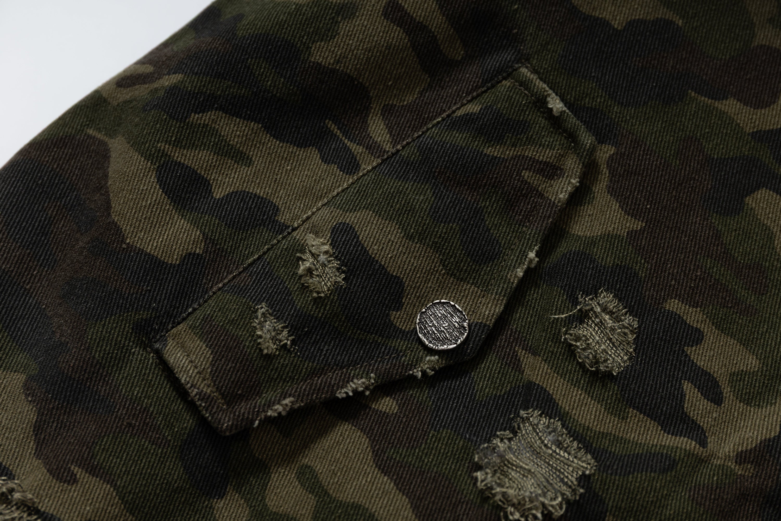 Omirad Camo Hook Detail Distressed Bomber Jacket with Hood