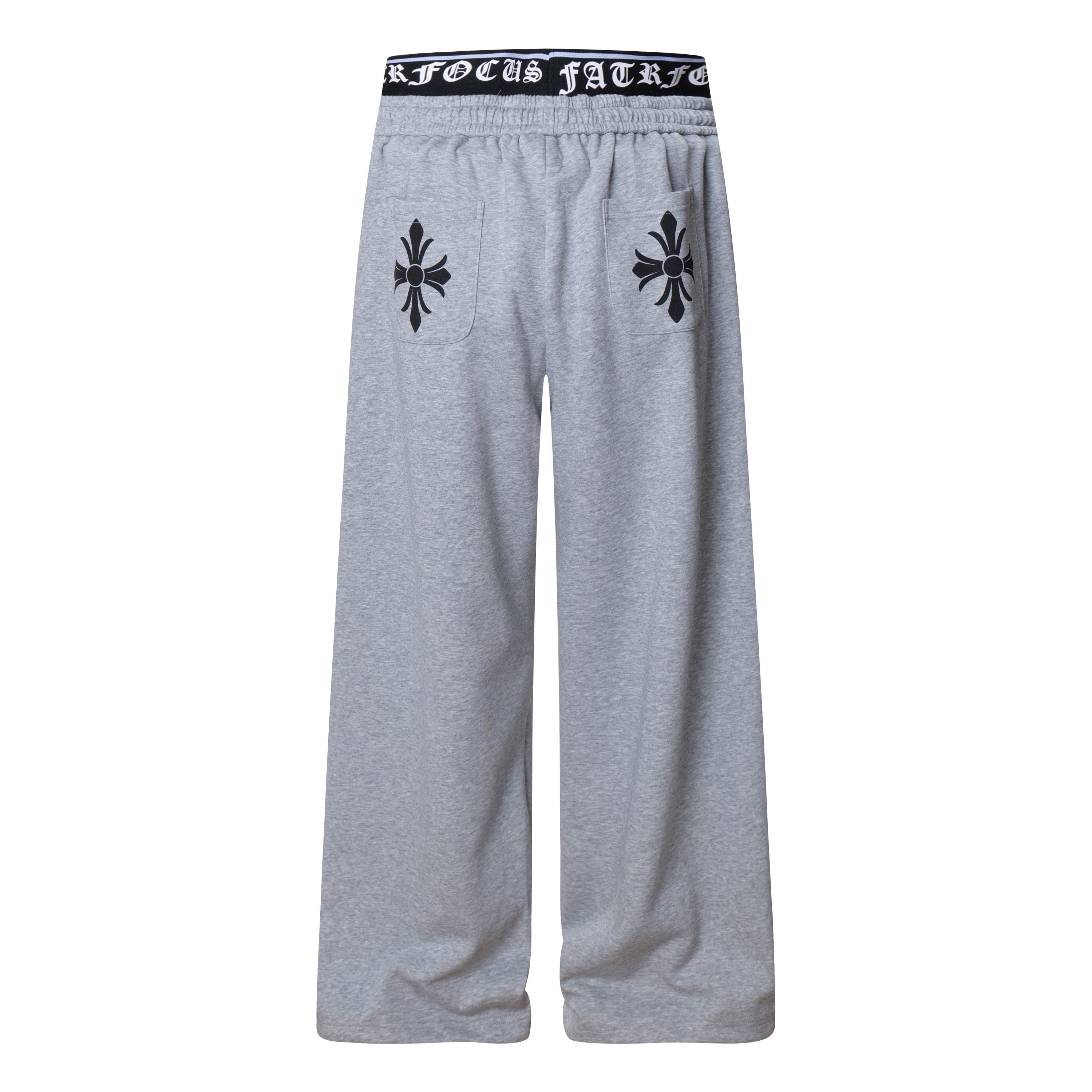 Gothic Cross Wide-Leg Sweatpants | FATFOCUS Logo Waistband