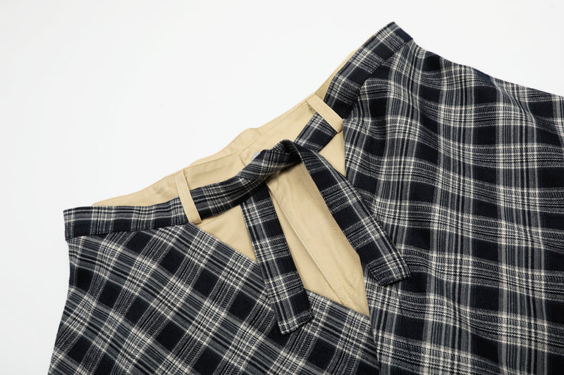 Layered Flannel Tie Wide-Leg Pants | Street Style