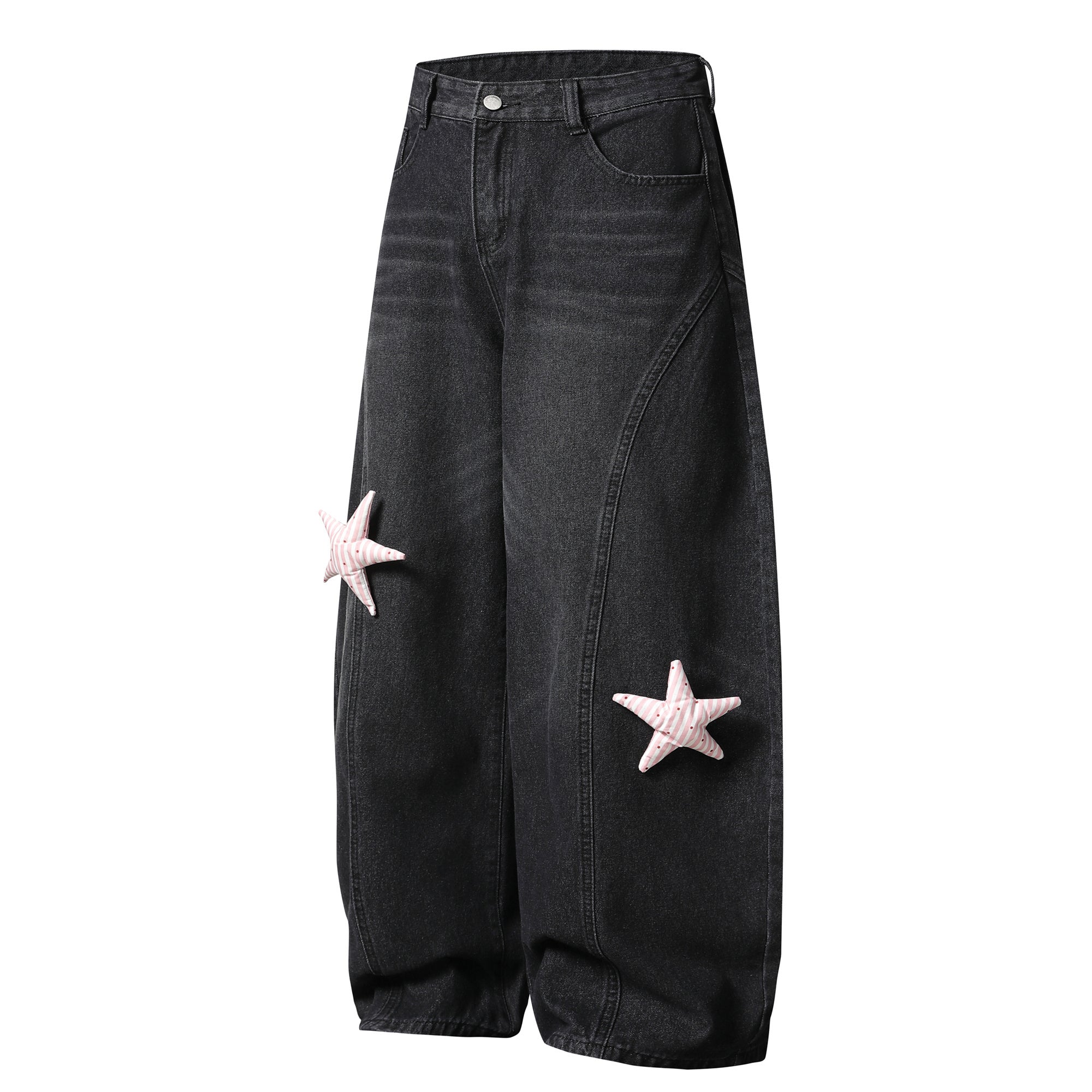 Star Patch Wide-Leg Denim Jeans | Y2K Street Style