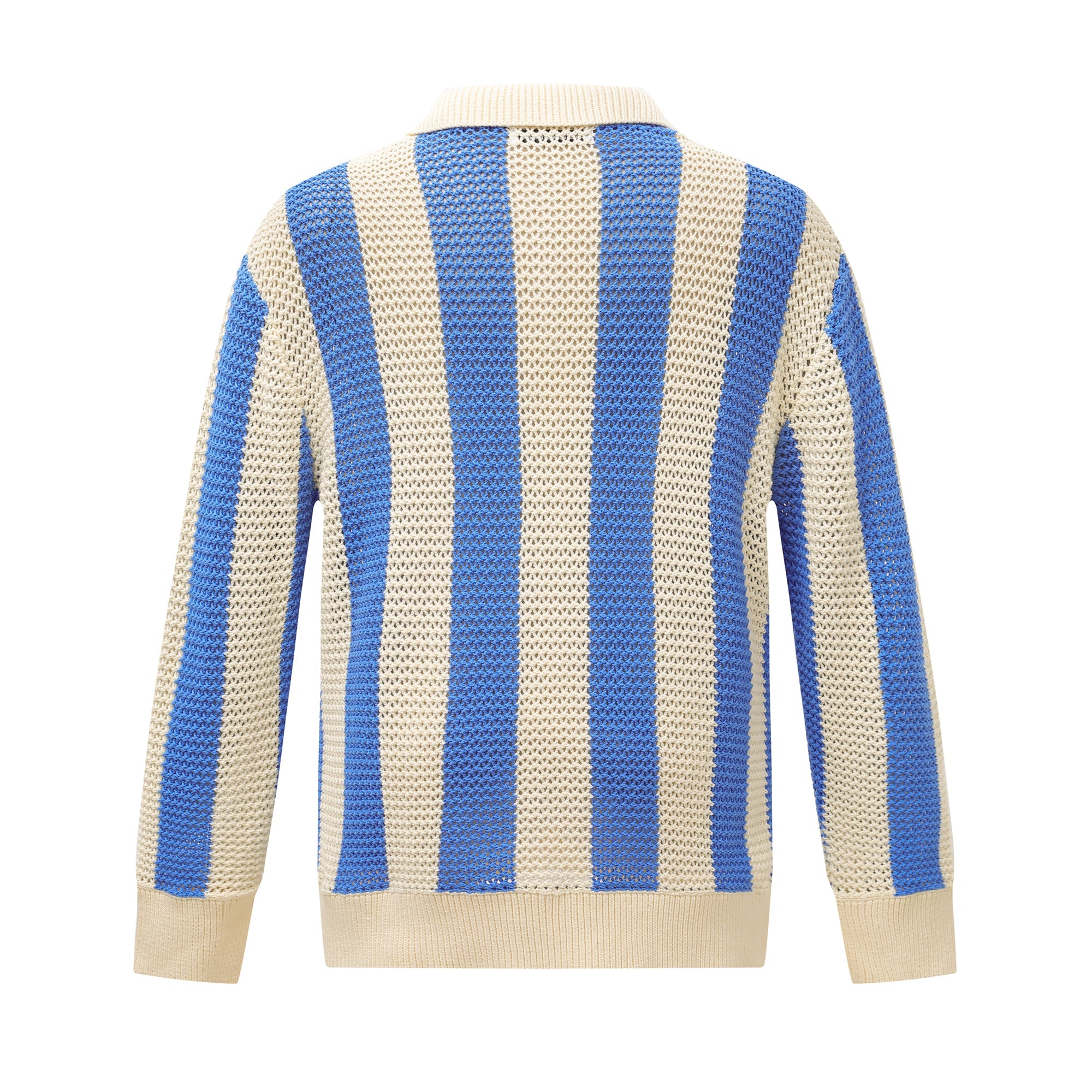 Retro Mesh Knit Polo Sweater | Vintage Stripe Open-Weave