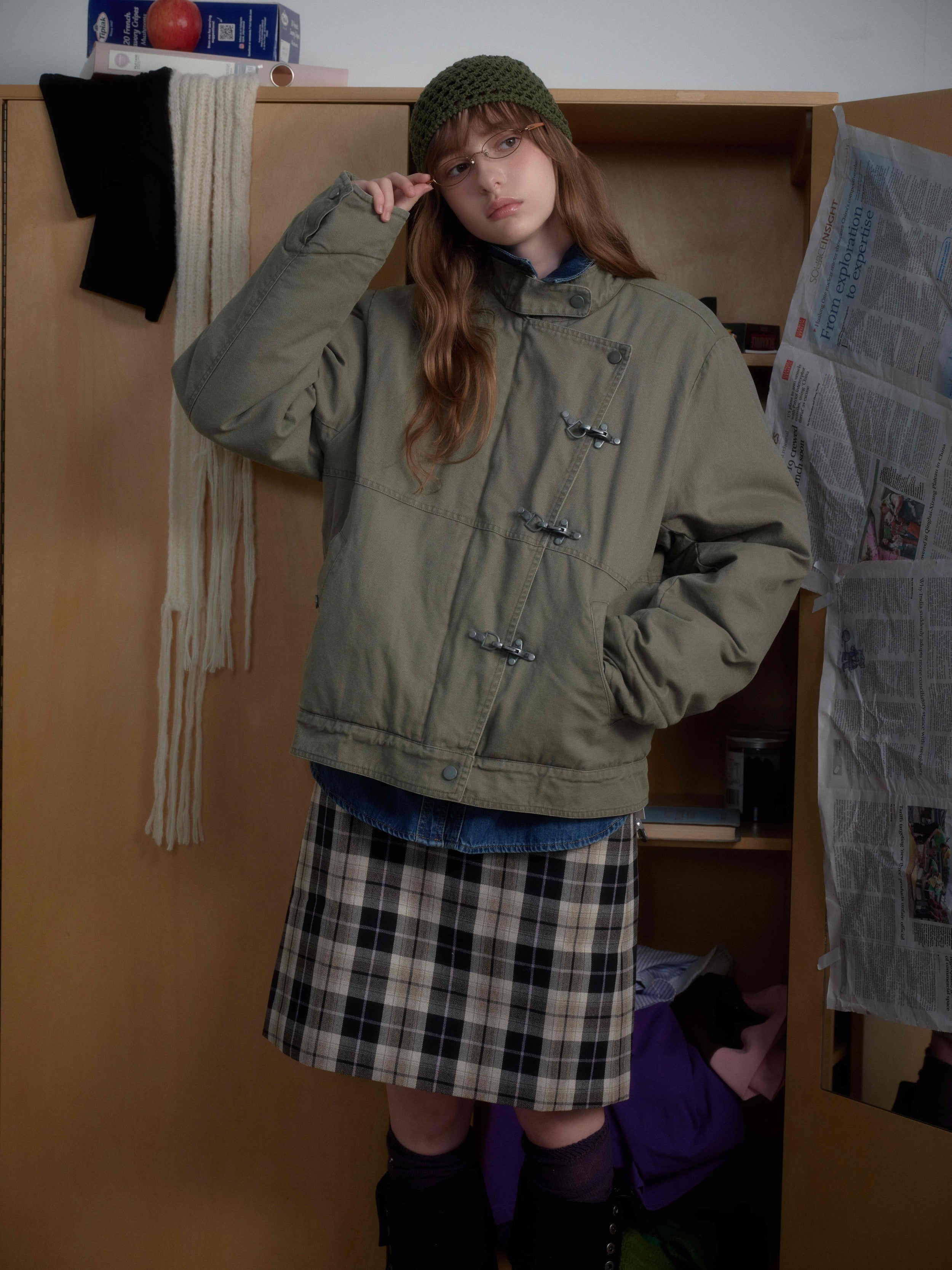 Metal Clasp Utility Jacket | Military-Inspired Cotton Jacket